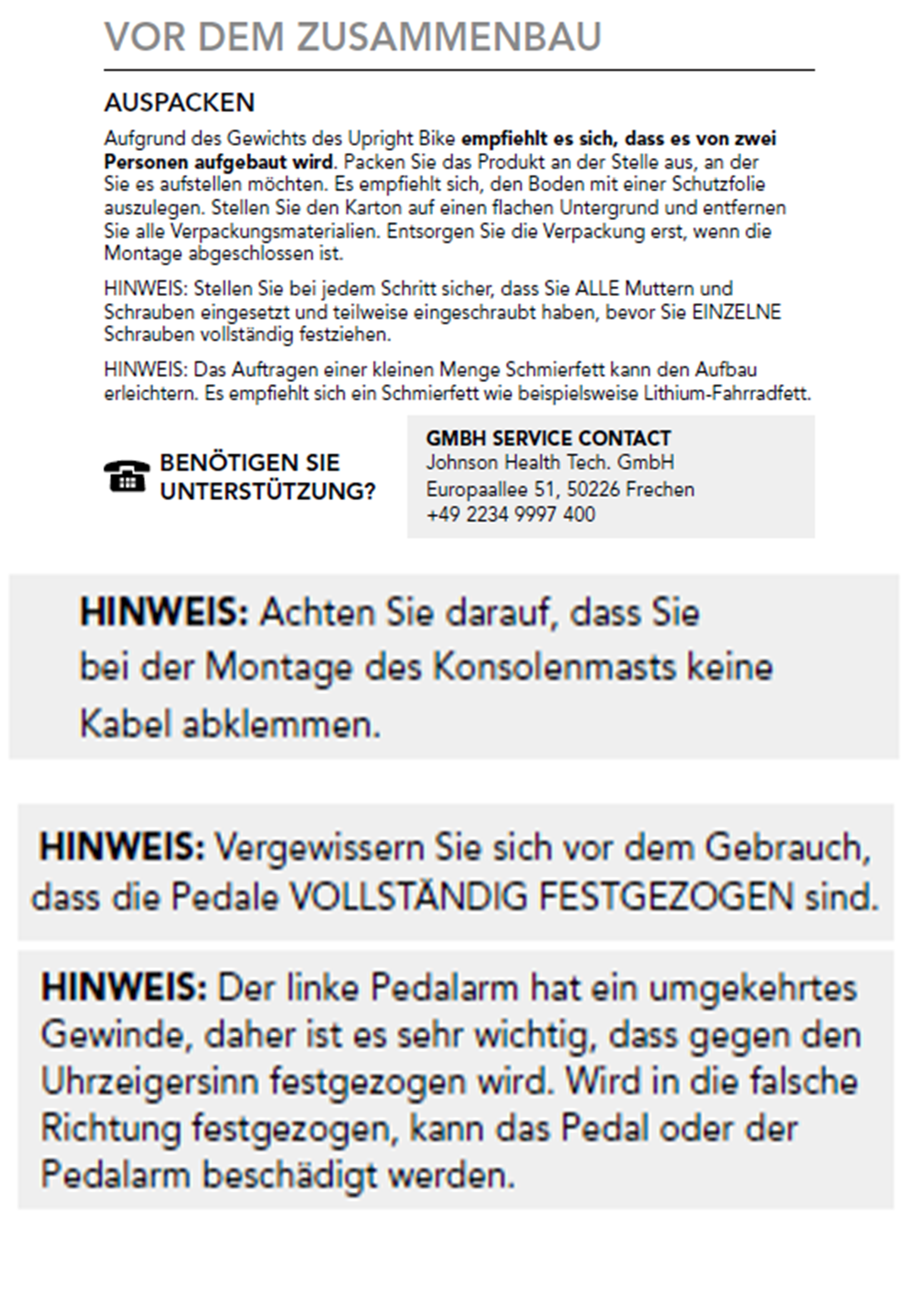 Ein gedrucktes Papier auf Deutsch mit Anweisungen zum Zusammenbau eines Fahrrads.