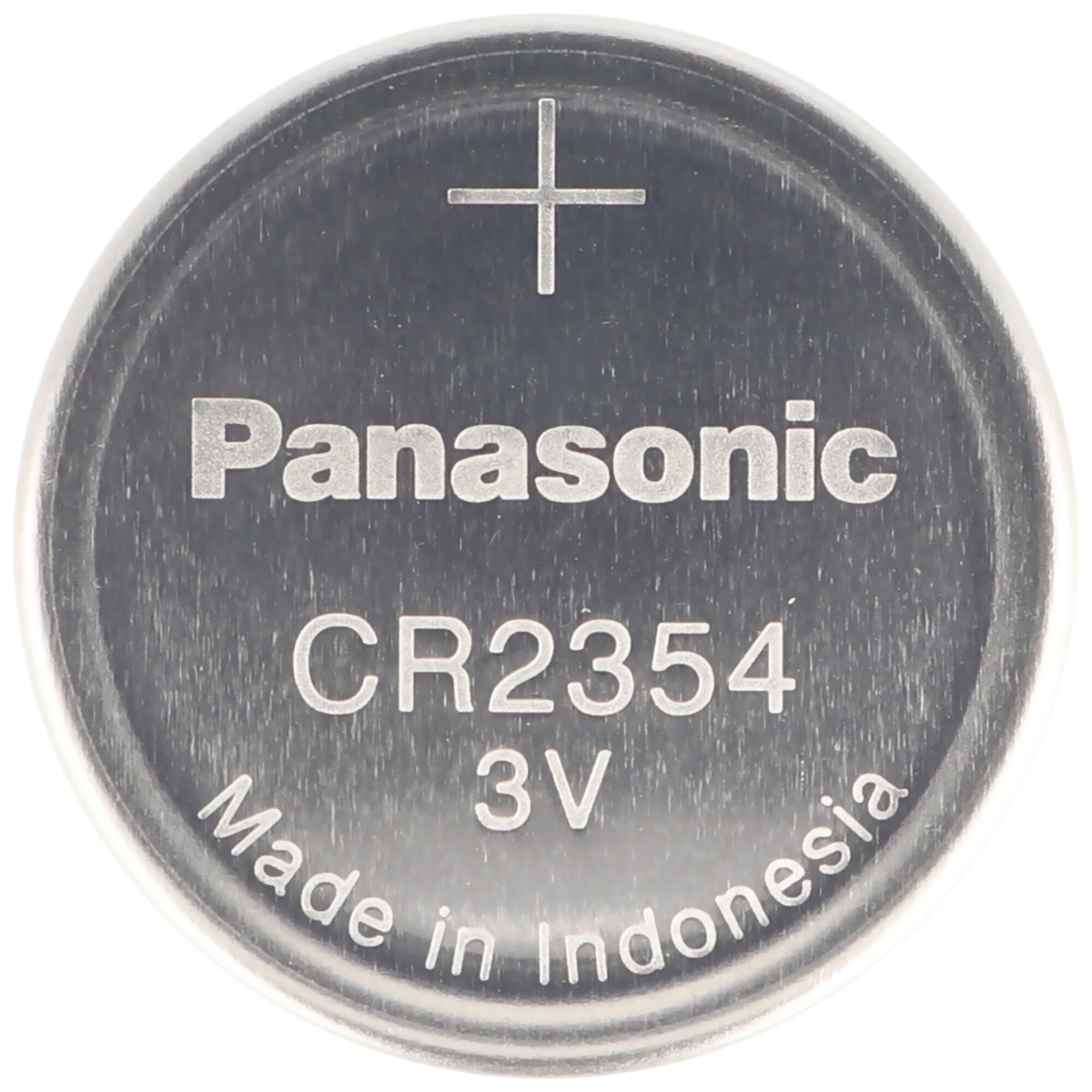 Nahaufnahme einer Panasonic CR2354 3V Batterie mit Text und Kreuzmarkierung.