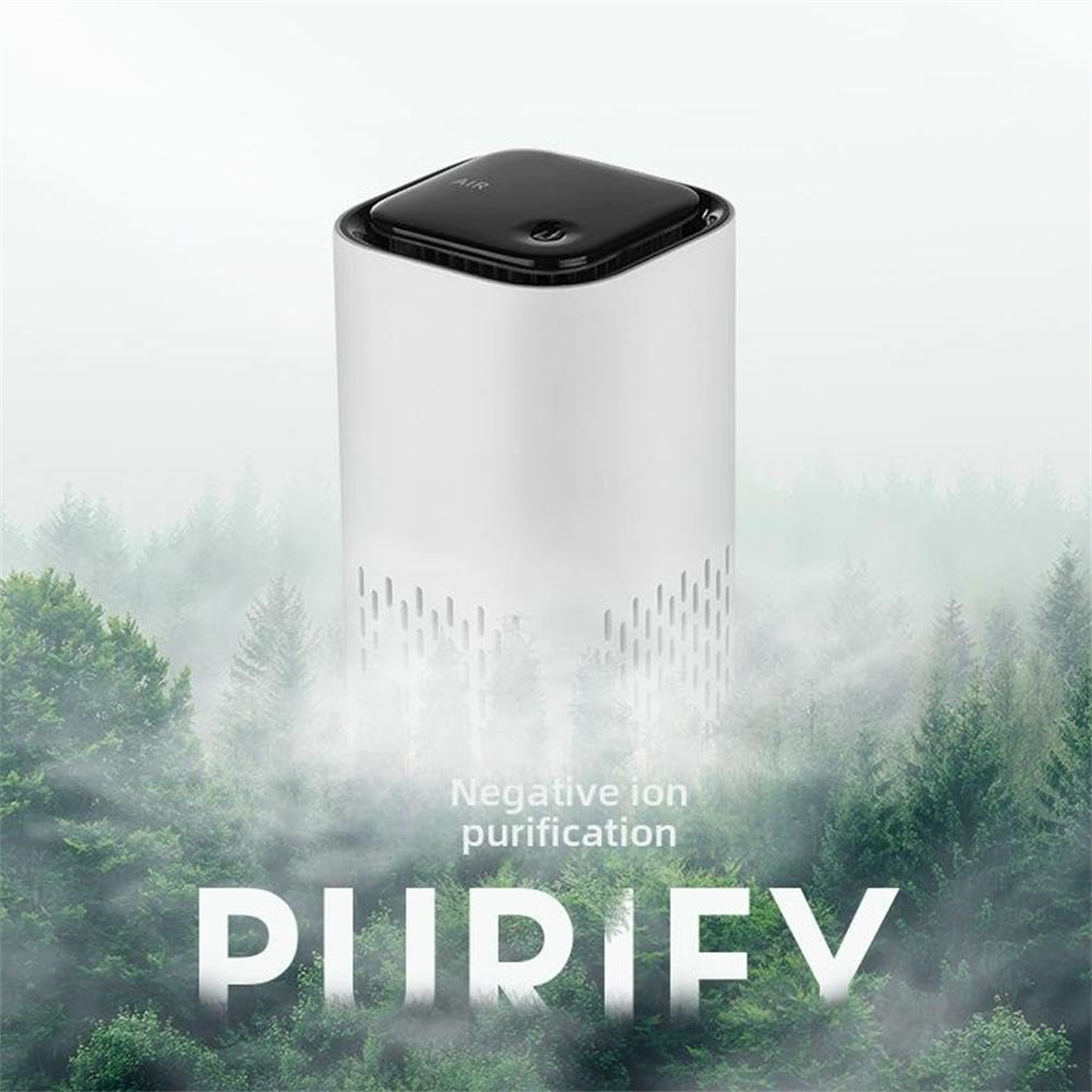 Weißer Luftreiniger mit dem Wort PURIFY.