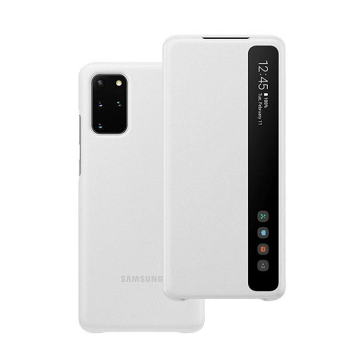 Weisse Handyhülle mit schwarzen Akzenten, Telefon links.