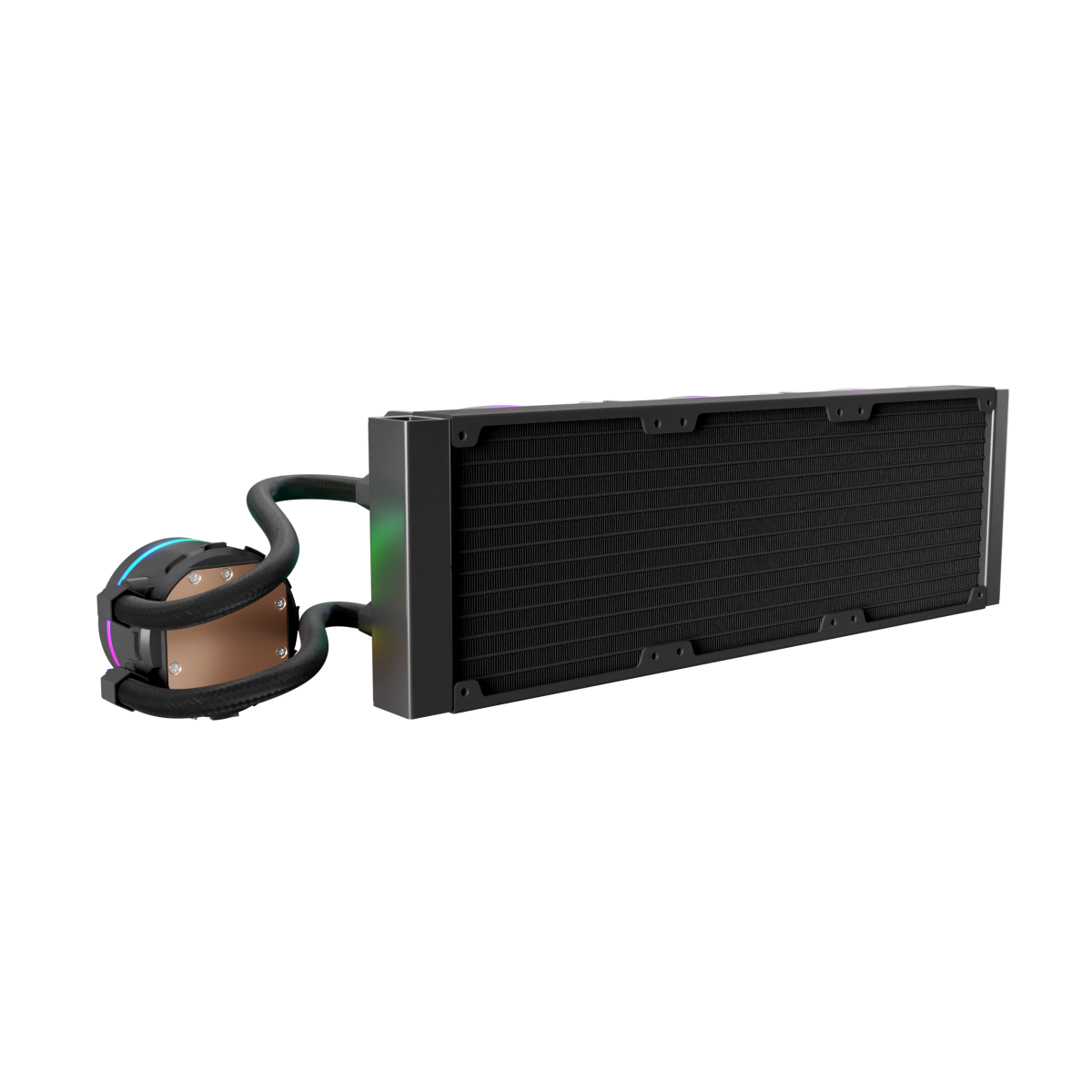 System chłodzenia cieczą do komputera na czarnym tle.