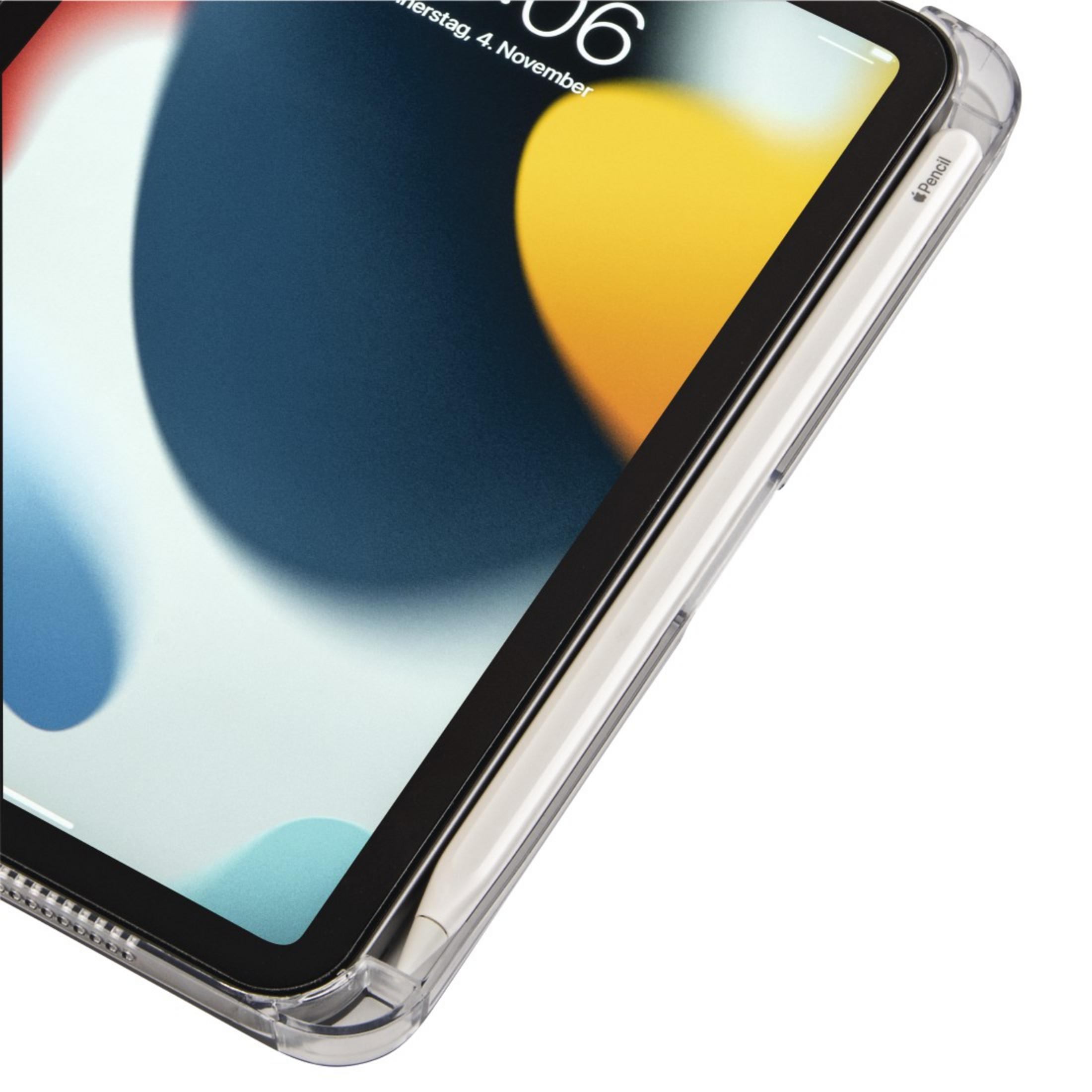 Nahaufnahme eines iPads mit durchsichtiger Hülle und Stift, UI wird gezeigt.