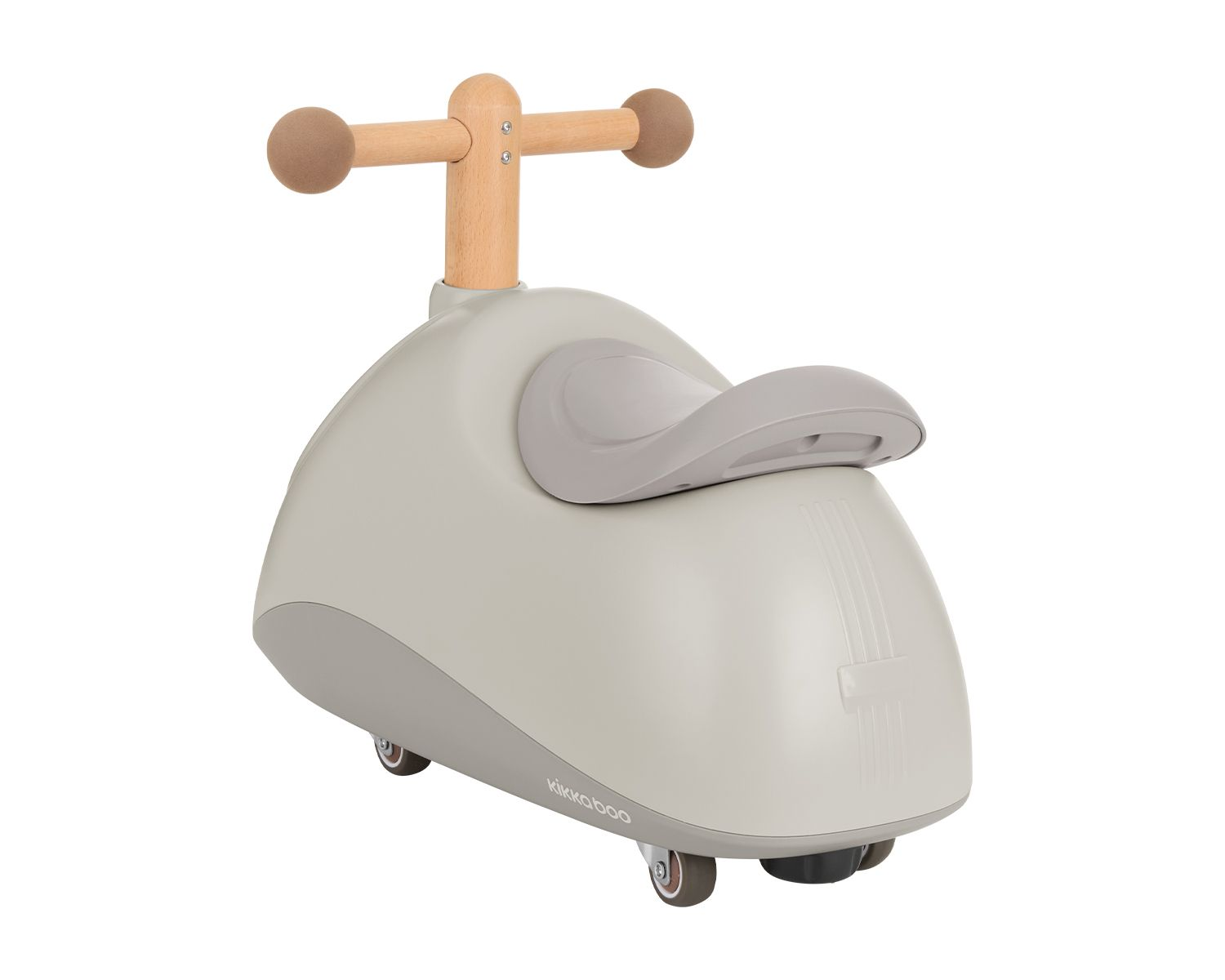 Juguete para montar gris y blanco para niño, con asa de madera.