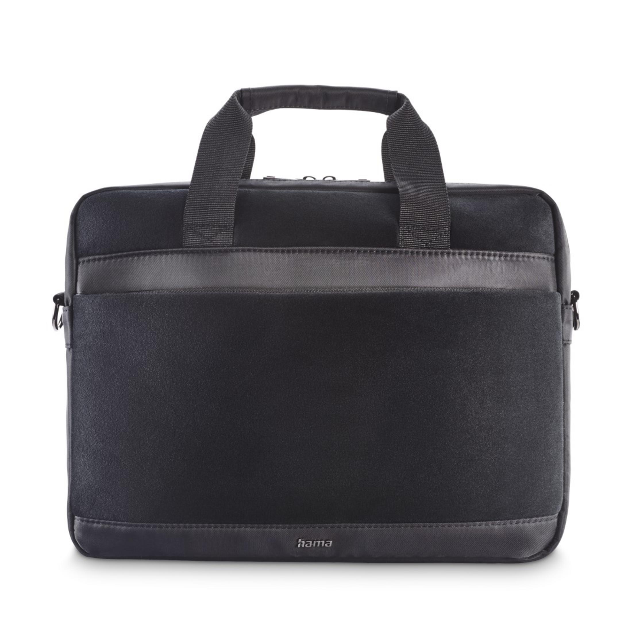 Borsa per laptop nera con manico, con tasca frontale.
