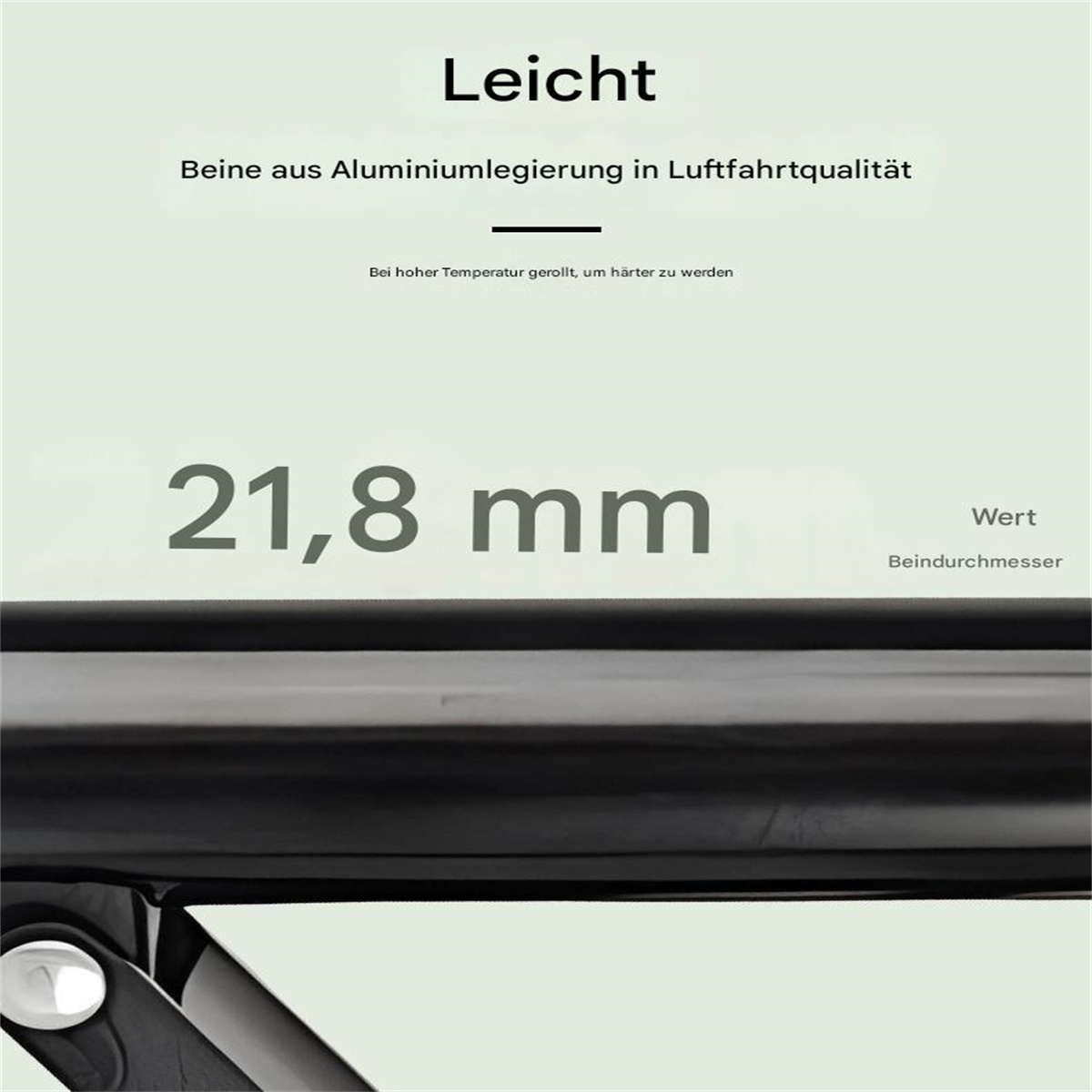 Nahaufnahme eines Metallbeins mit einem Maß von 21,8 mm.