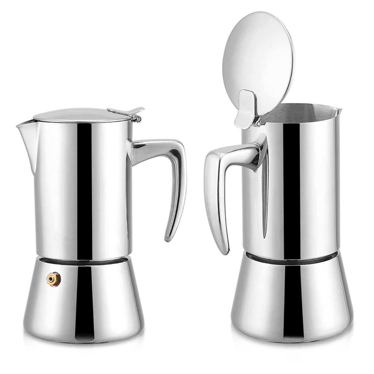 Zwei Kaffeemaschinen aus Edelstahl.