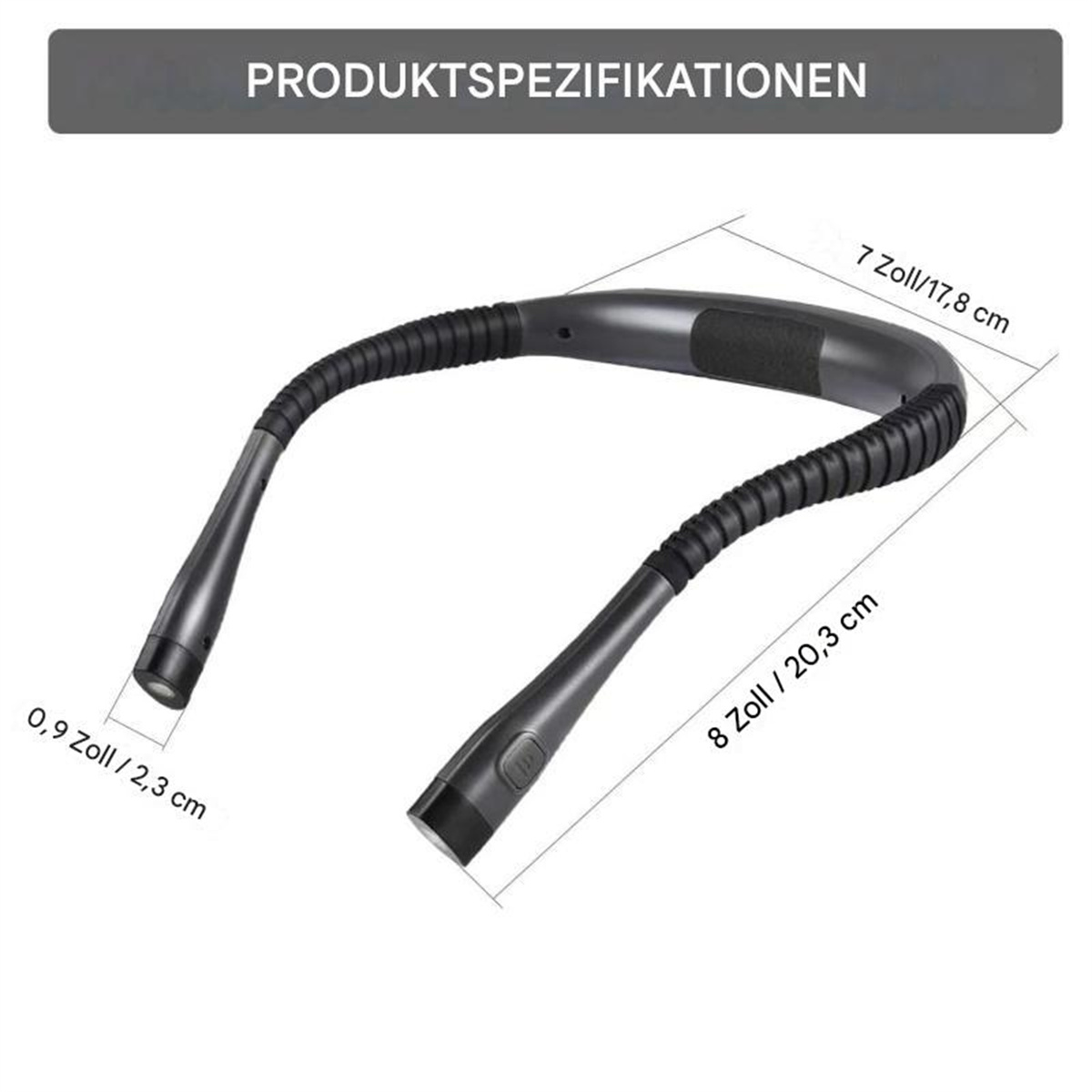 Schwarzes Nackenlicht mit Maßangaben auf weißem Hintergrund.
