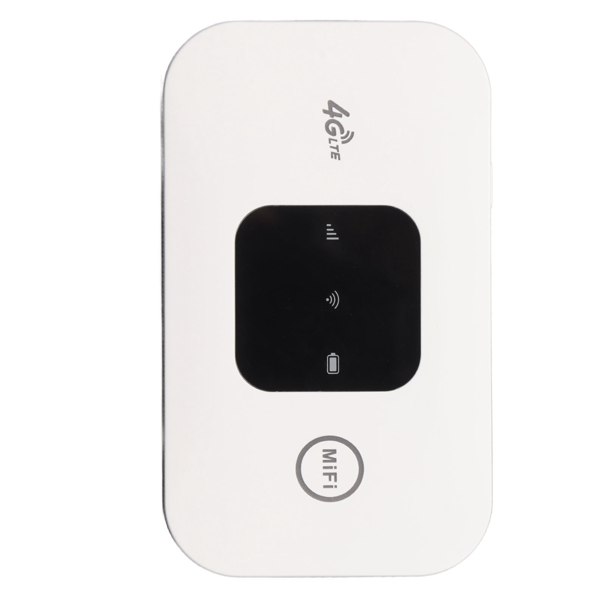 Weißes 4G LTE MiFi-Gerät mit Display und Taste, vor weißem Hintergrund.