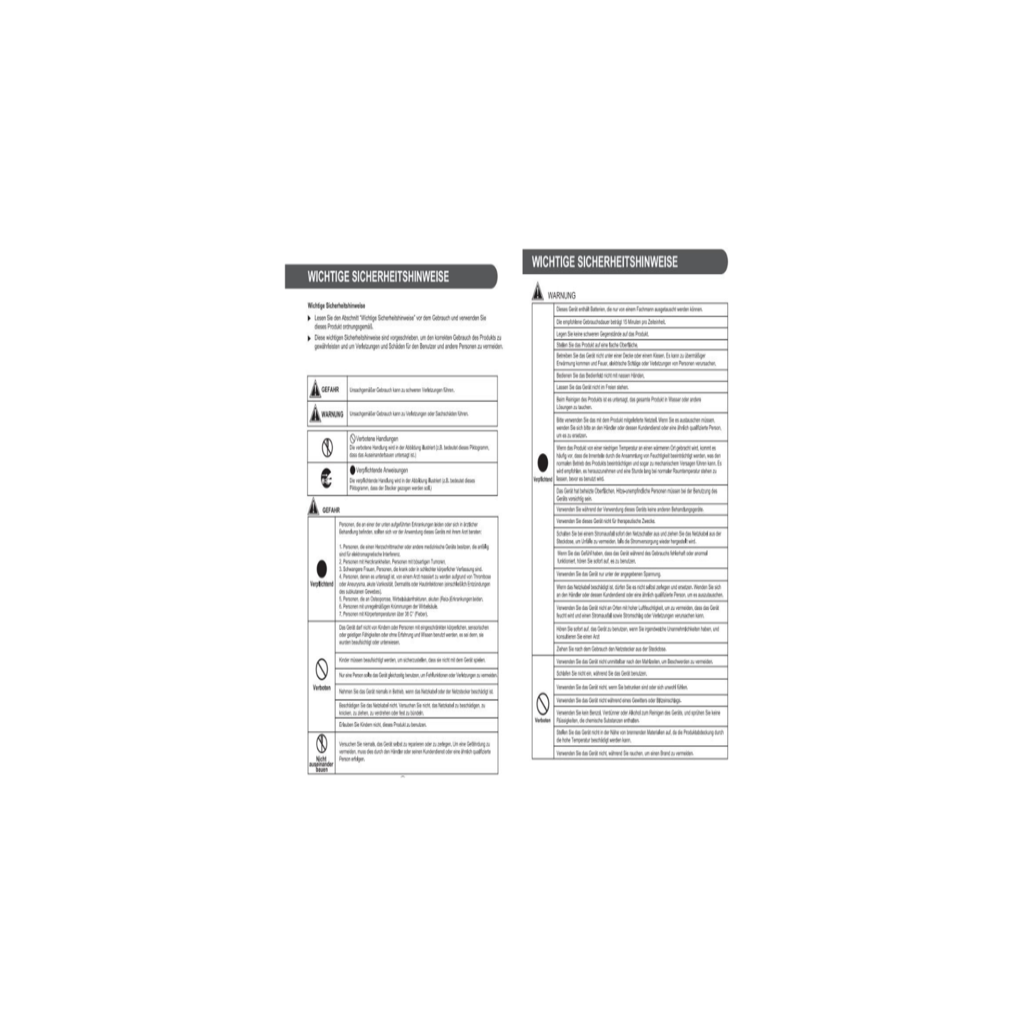 Dokument mit Sicherheitshinweisen und Anweisungen auf Deutsch.