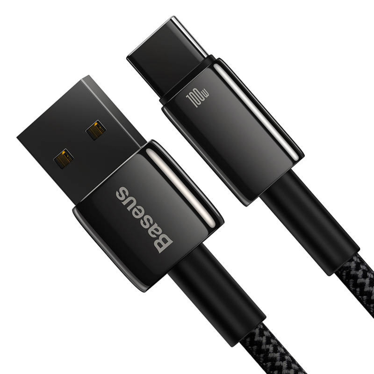 Czarny kabel USB do USB-C z marką 'Baseus' na białym tle.