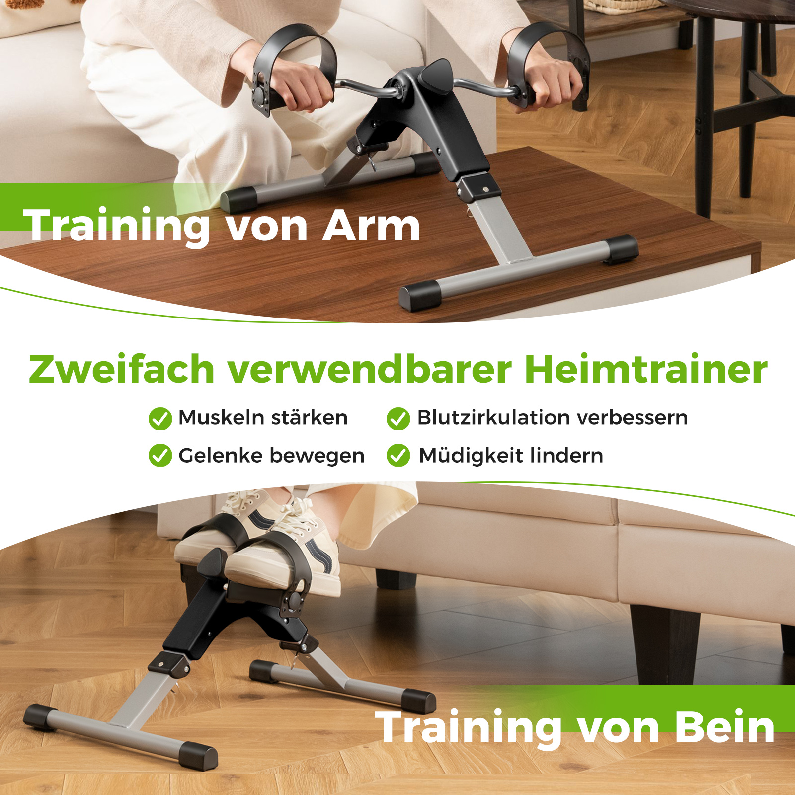 Person benutzt eine Arm- und Bein-Trainingsmaschine.