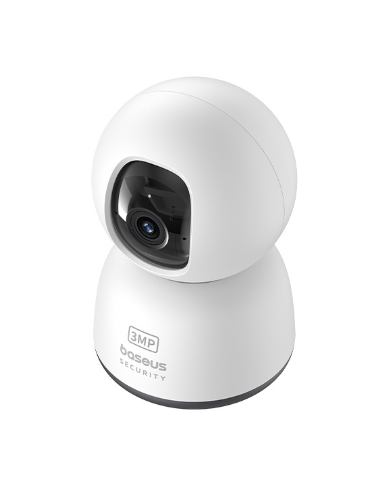 Witte beveiligingscamera met afgeronde boven- en onderkant, woord 'SECURITY'.