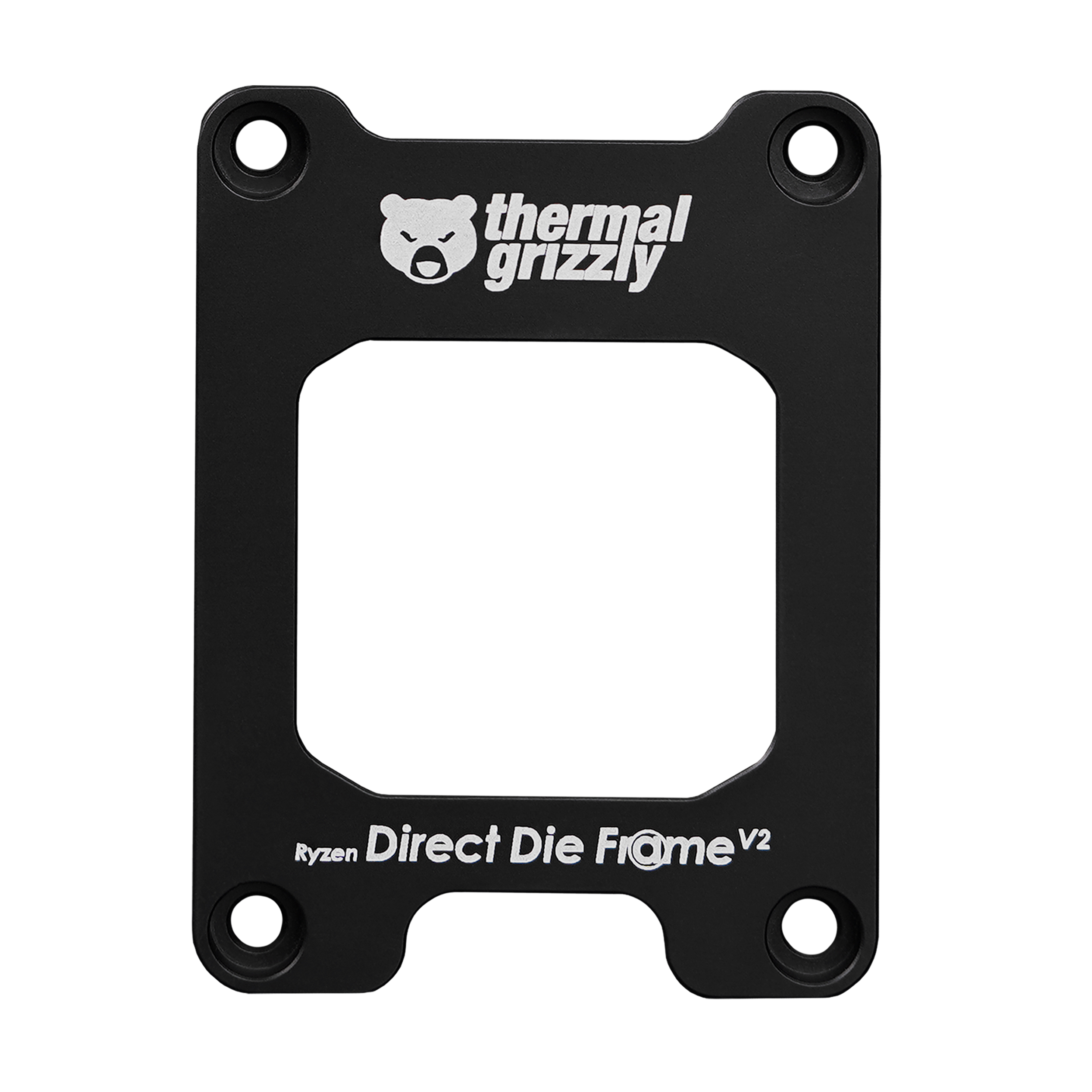 Schwarzer Metall-Montagewinkel für einen CPU-Kühler, mit Thermal Grizzly Logo und Text.