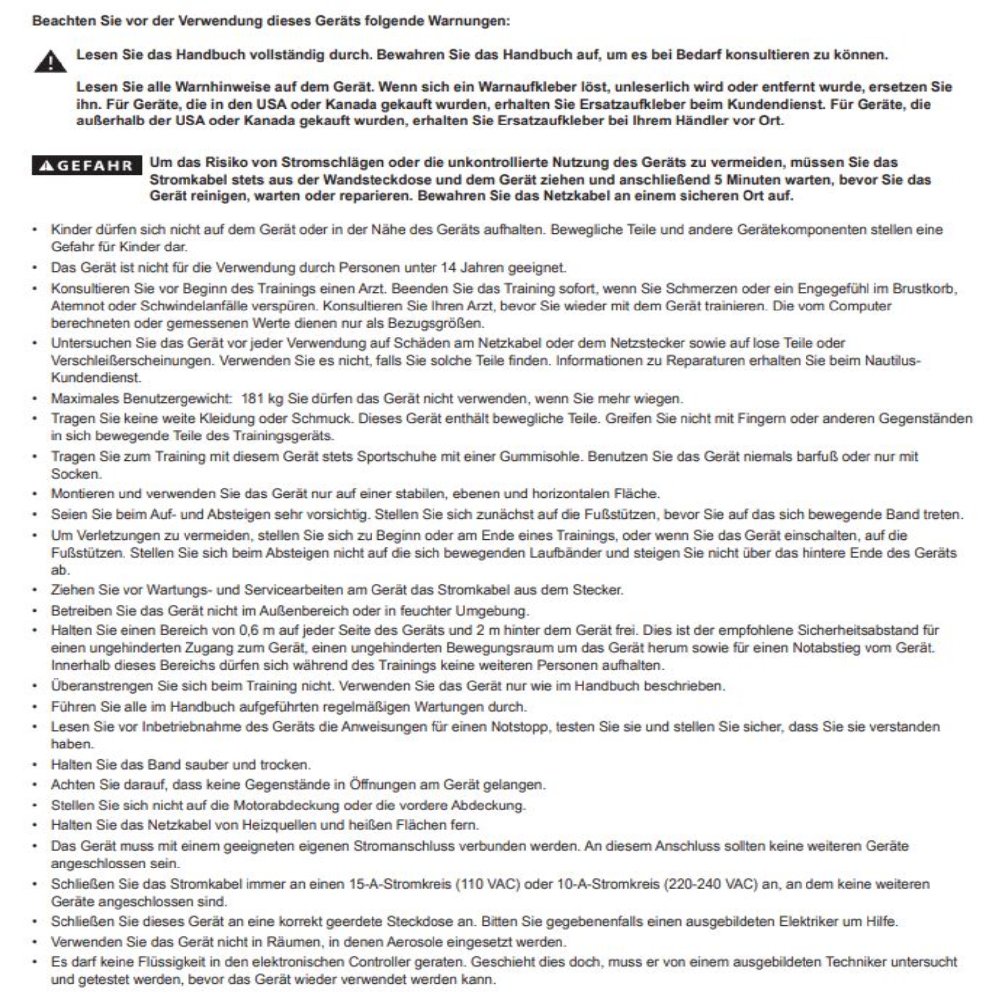 Warnhinweis auf Deutsch. Lesen Sie vor Gebrauch die Anweisungen. Stromschlaggefahr.