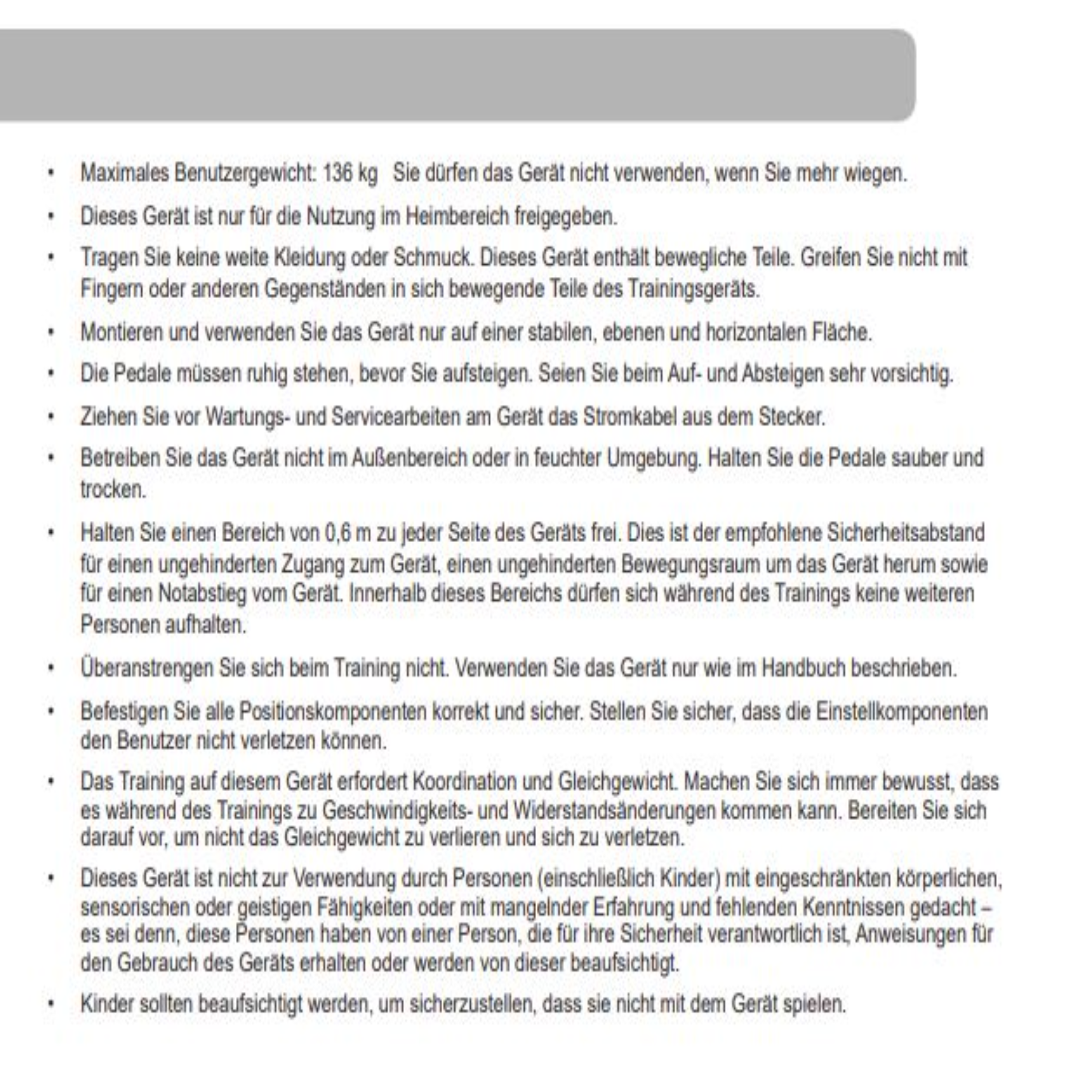 Anweisungen zur Benutzung eines Fitnessgeräts.