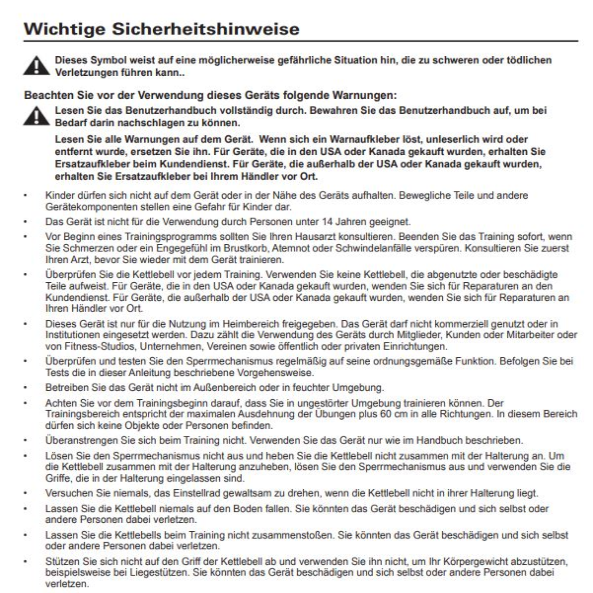 Ein schwarz-weißes Sicherheitshinweisblatt auf Deutsch, voller Warnungen und Vorsichtsmaßnahmen.