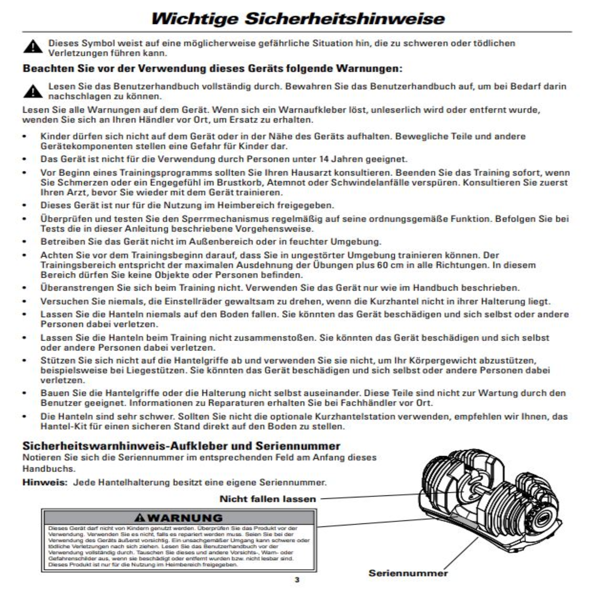 Sicherheitsanweisungsblatt mit Text, Warnungen und einem Maschinendiagramm.
