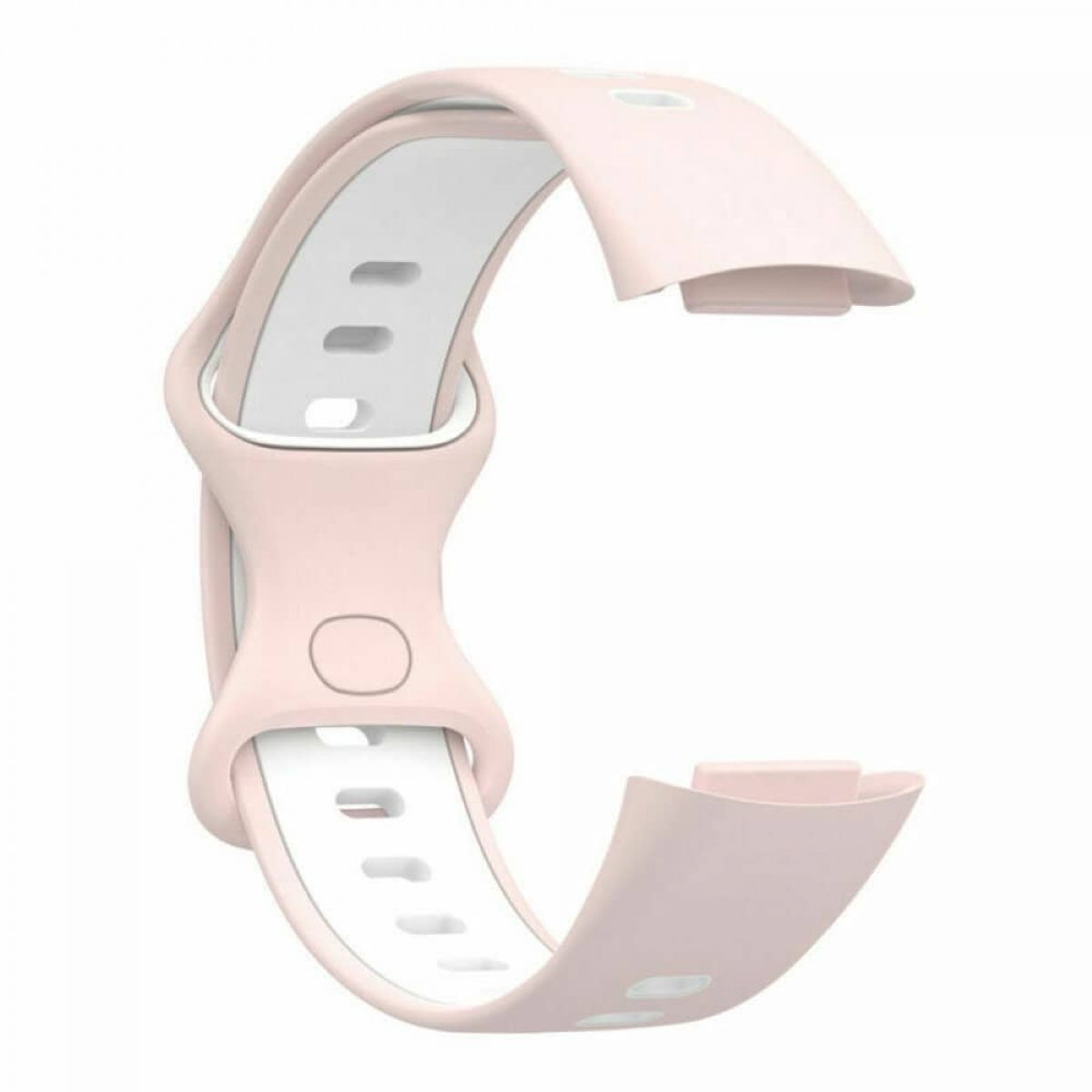 Ein rosa-weißes Armband in gebogener Form. Weißes Innere.
