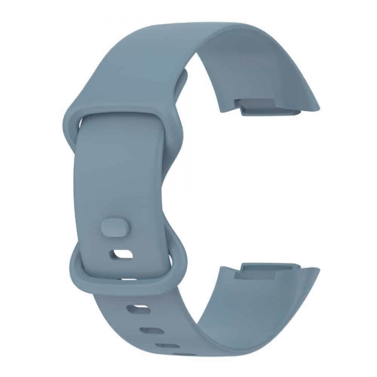 Blaues Uhrenarmband mit Schnalle, kleinen Löchern und zwei Befestigungsenden.