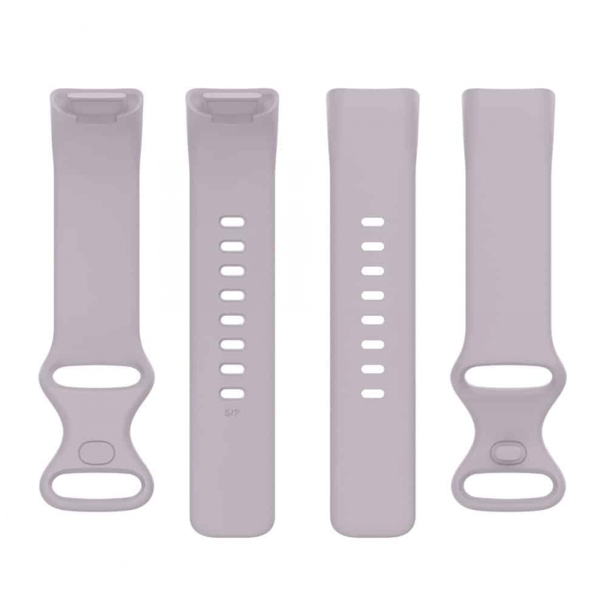 Vier graue Fitness-Tracker-Bänder. Sie sind hell und haben ein einfaches Design.
