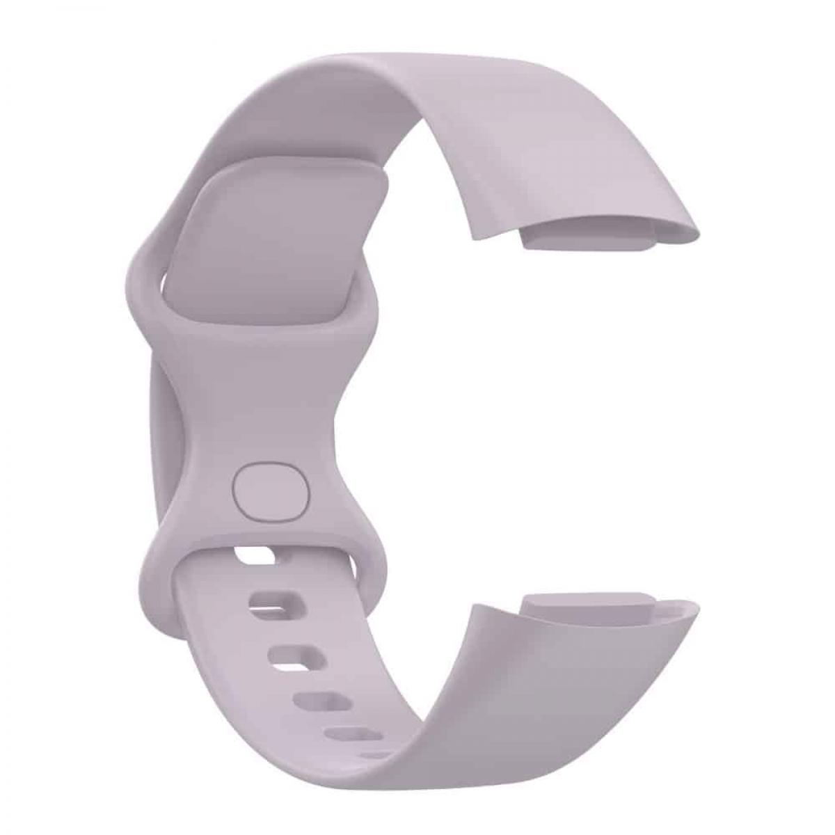 Helllila Uhrenarmband. Es hat eine abgerundete Form und Löcher zur Einstellung. Das Armband ist einfarbig.