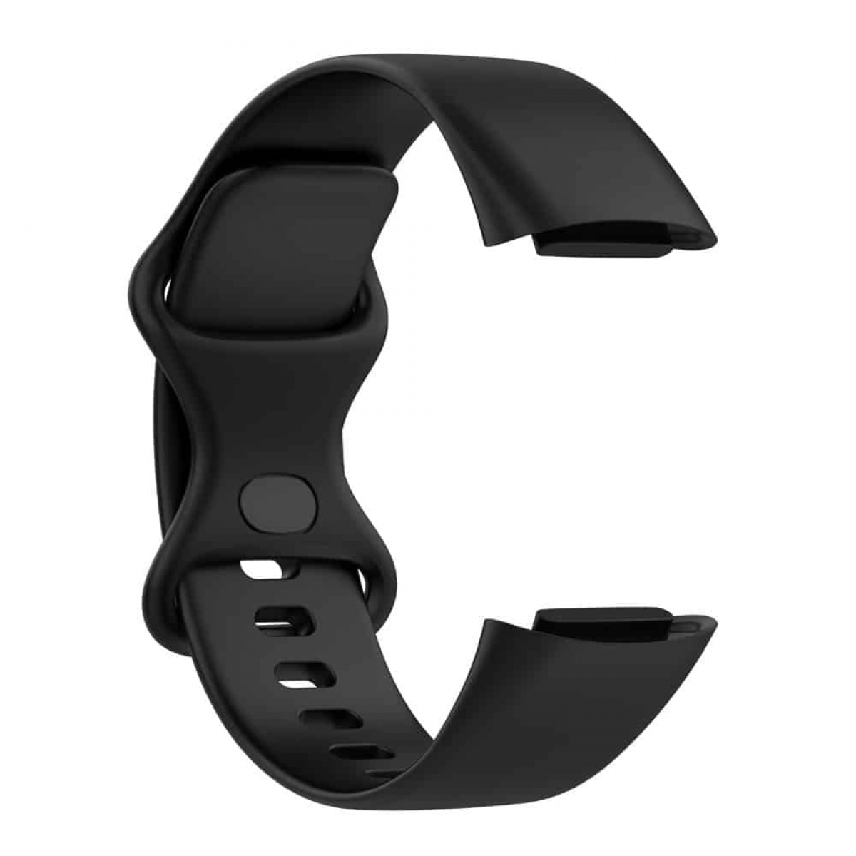 Ein schwarzes Uhrenarmband.