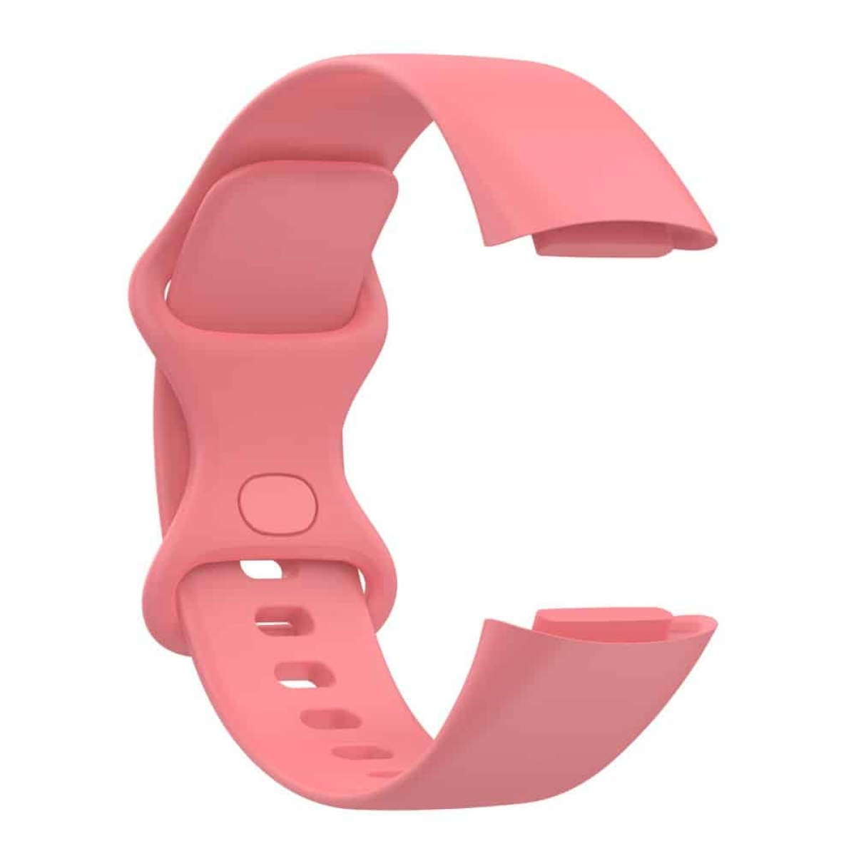 Rosa Uhrenarmband, geschwungenes Design, mit Löchern und einem schnallenartigen Verschluss.