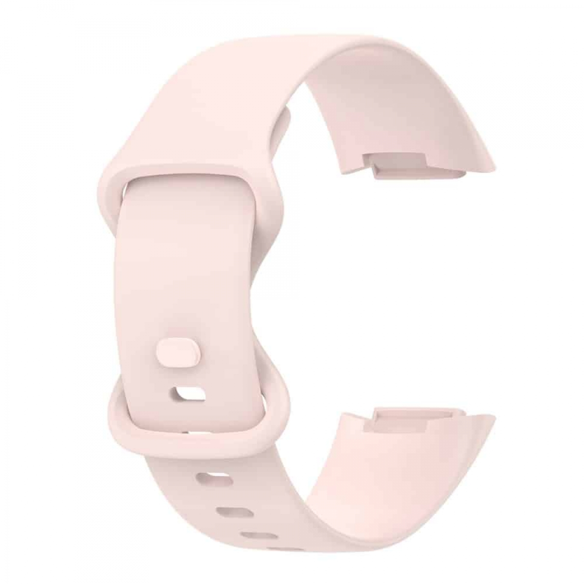 Hellrosa Silikon-Uhrenarmband, gebogen, mit Schnalle und Löchern zur Anpassung.