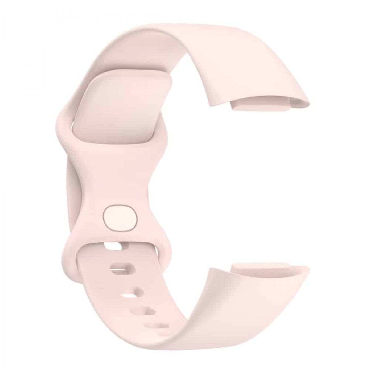 Hellrosa Armband, gebogen und mit einem kleinen kreisförmigen Detail.