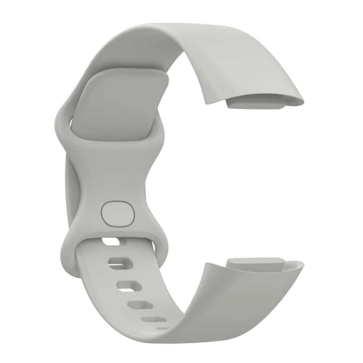Hellgraues Fitness-Tracker-Armband. Einfaches Design, geschwungene Form.