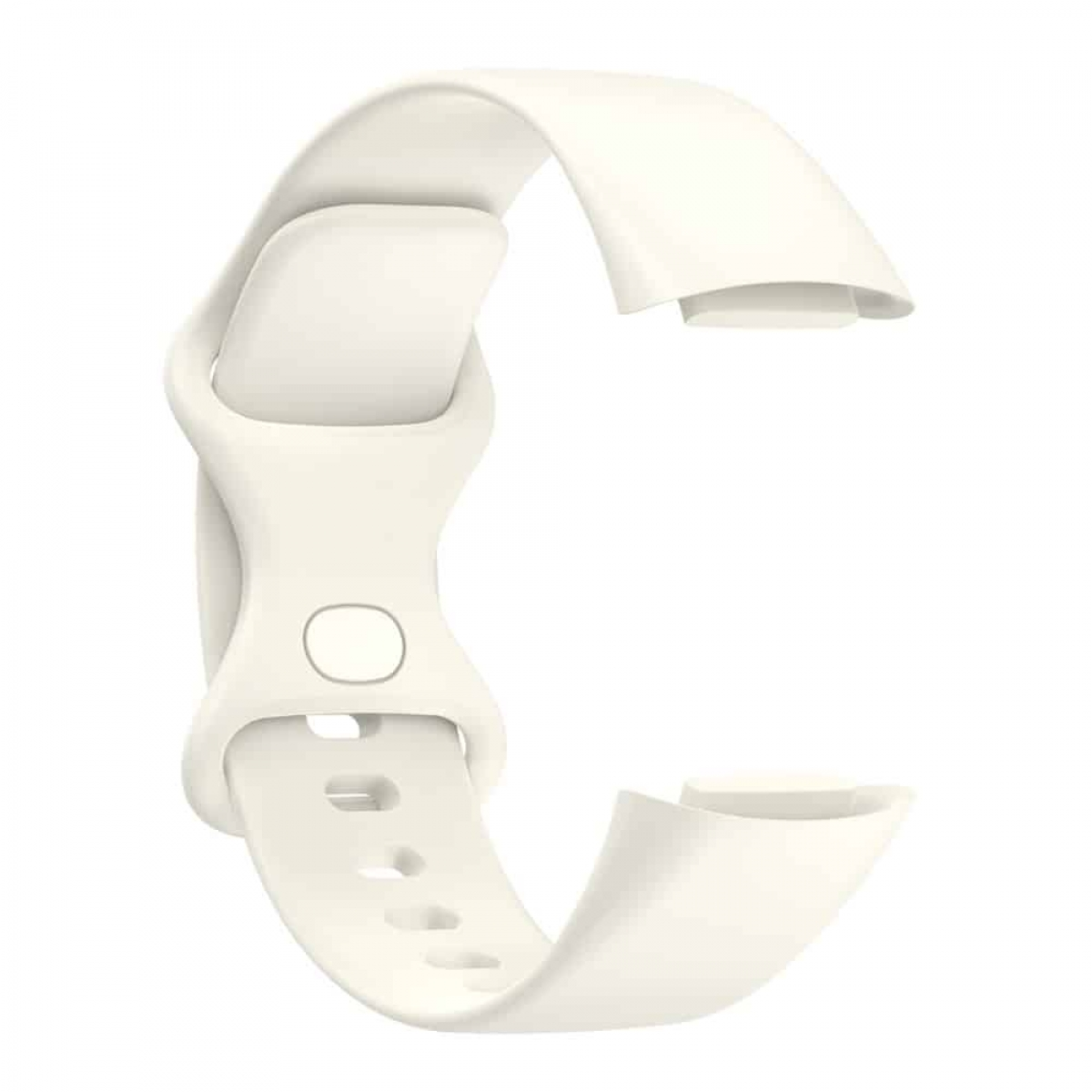 Cremefarbenes Uhrenarmband, gebogen, mit Loch und Befestigungspunkten.