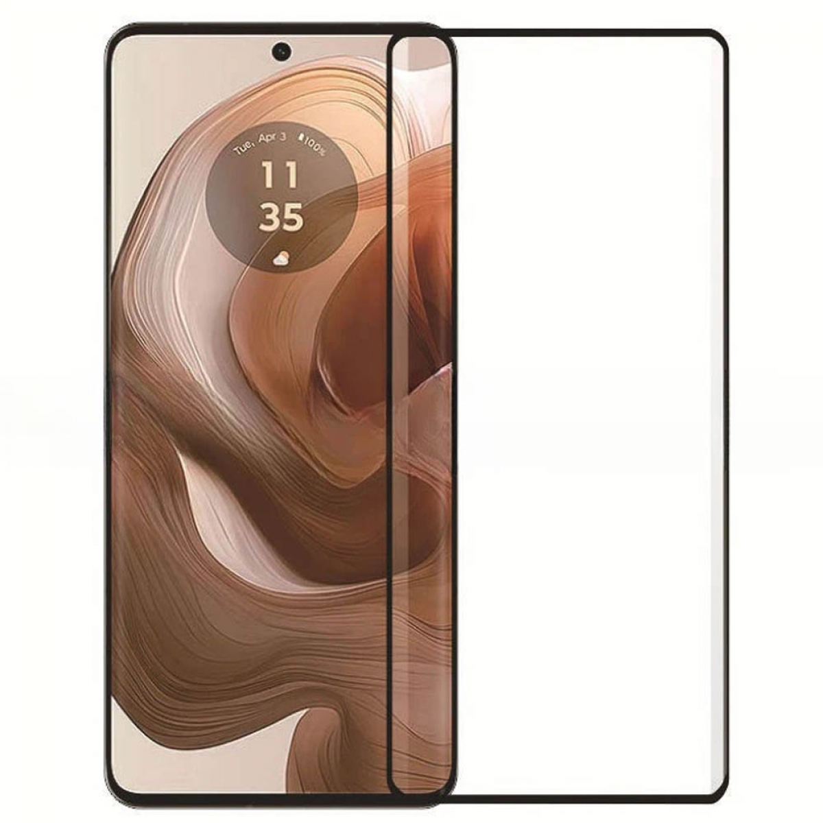 Ein Displayschutz für das Telefon, der einen Telefonbildschirm mit Datum und Uhrzeit zeigt.