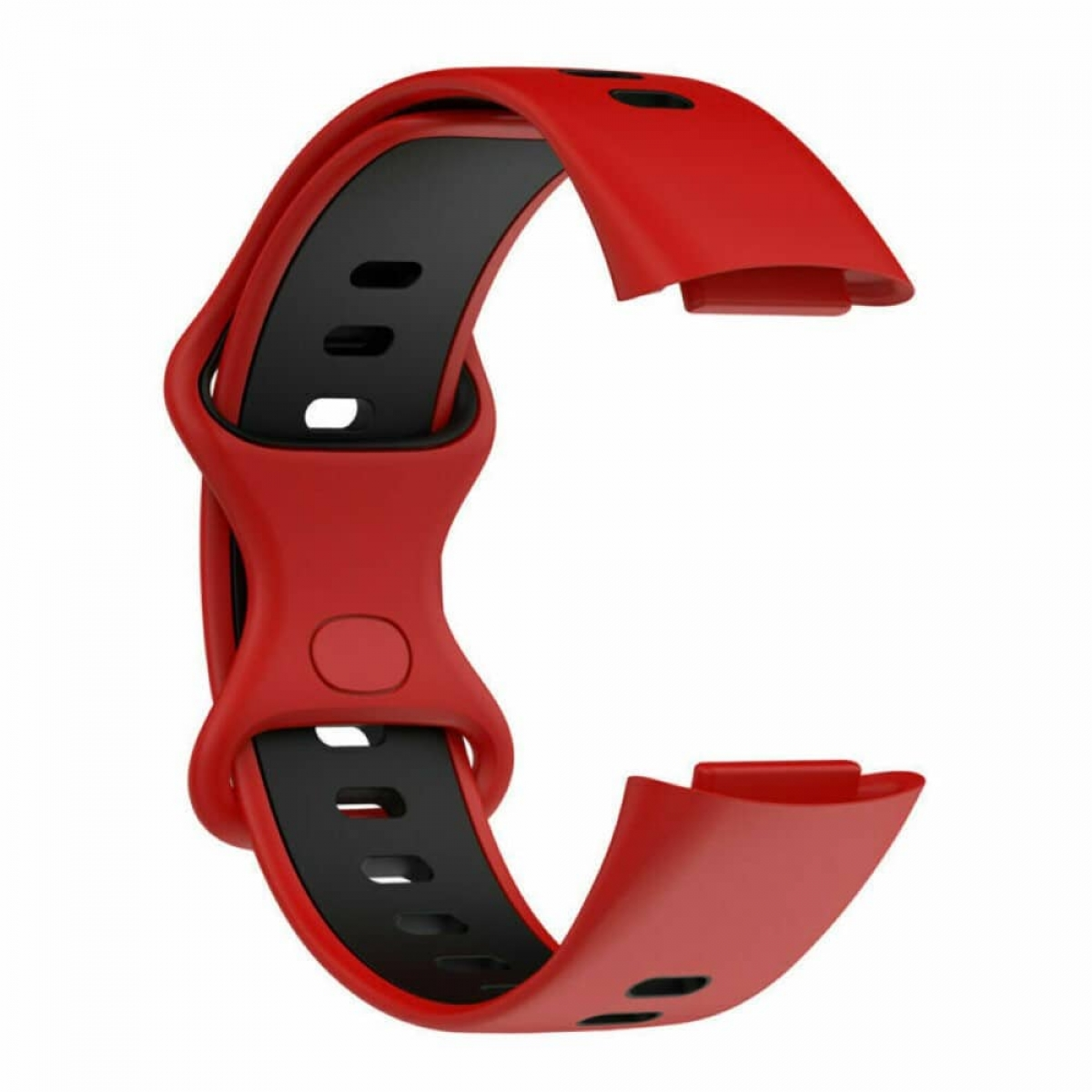 Ein rotes und schwarzes Armband mit einer Schnalle.