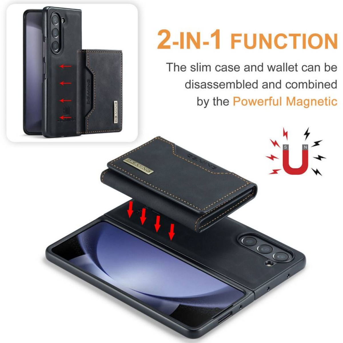 Schwarze Handyhülle mit Geldbörse, 2-in-1-Funktion.