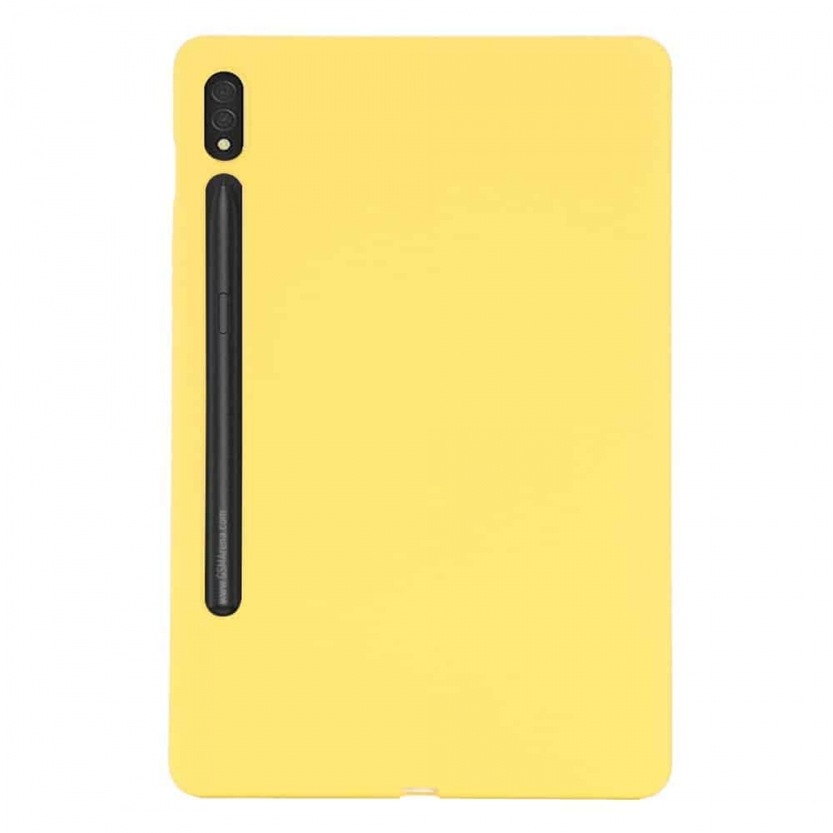Eine gelbe Tablethülle. Es ist ein einfaches, rechteckiges Design.