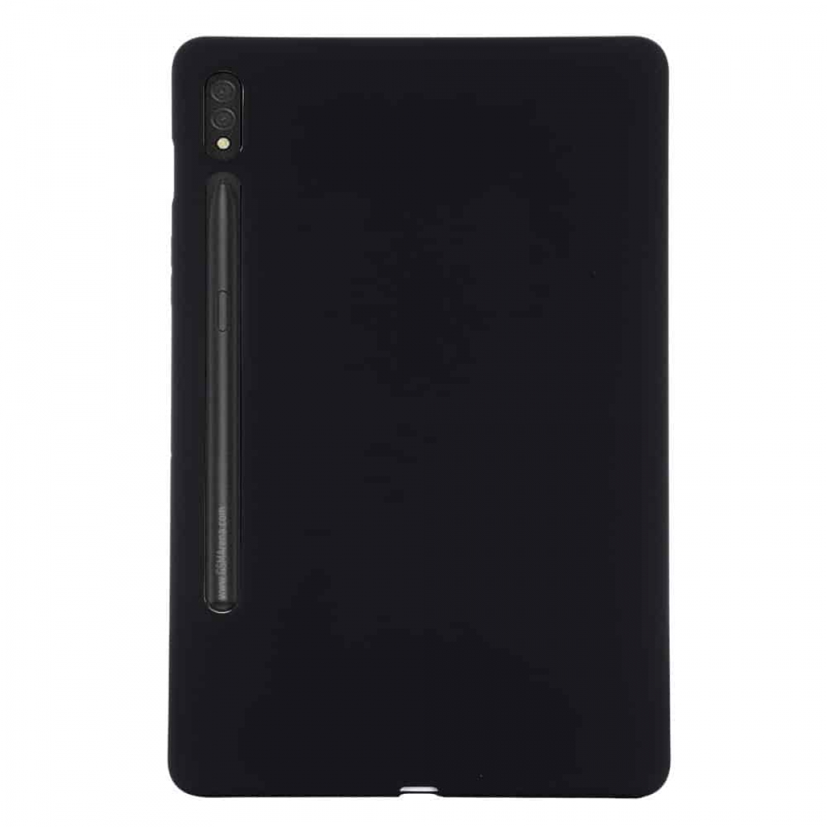 Schwarzes Tablet mit einem Eingabestift. Die Hülle ist schwarz.