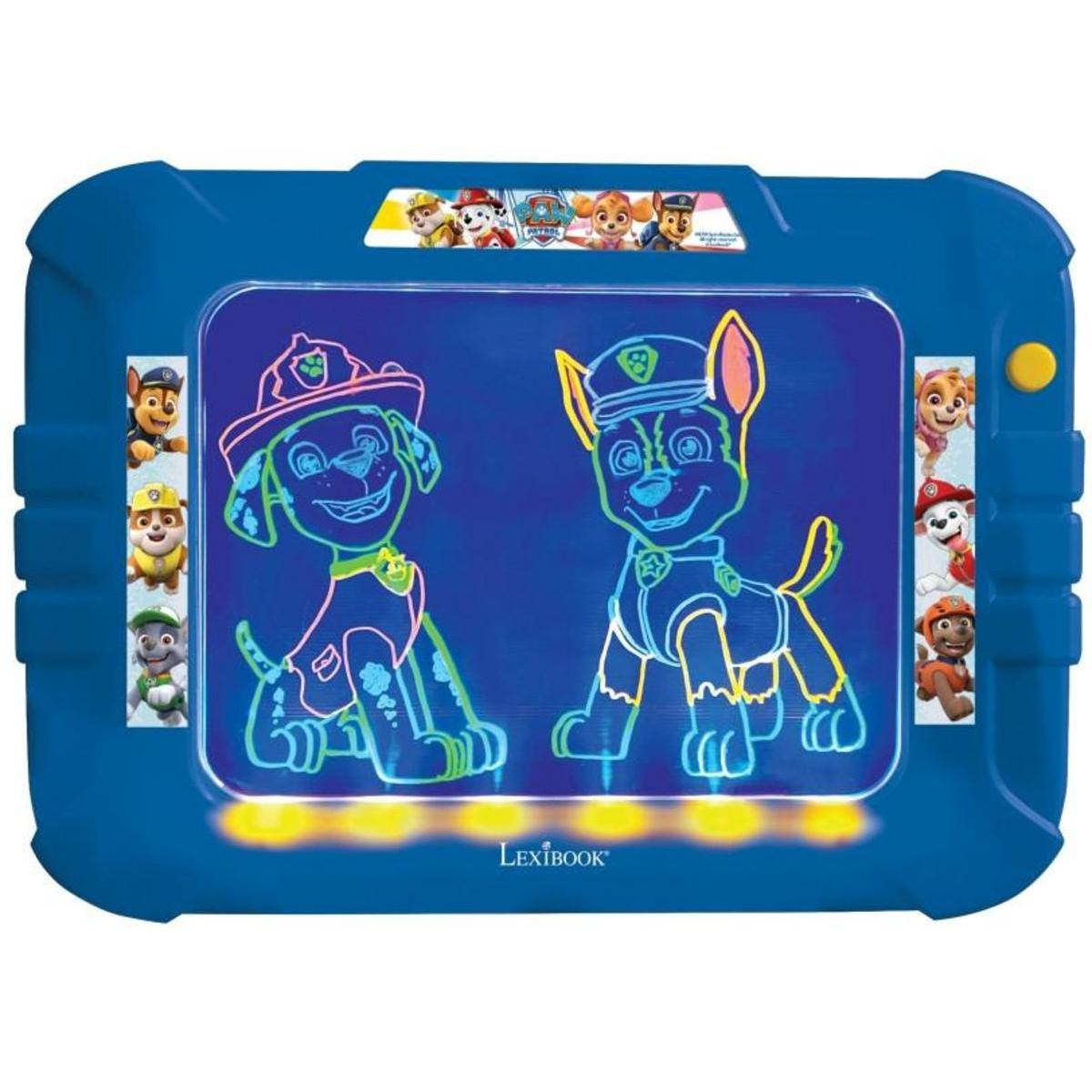 Juguete de dibujo azul de Paw Patrol. Dos perros de dibujos animados. Marco azul y luces.