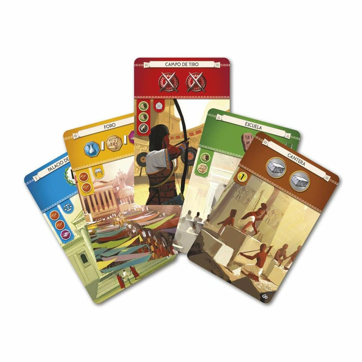 Cartas con ilustraciones de arquitectura y personas romanas.