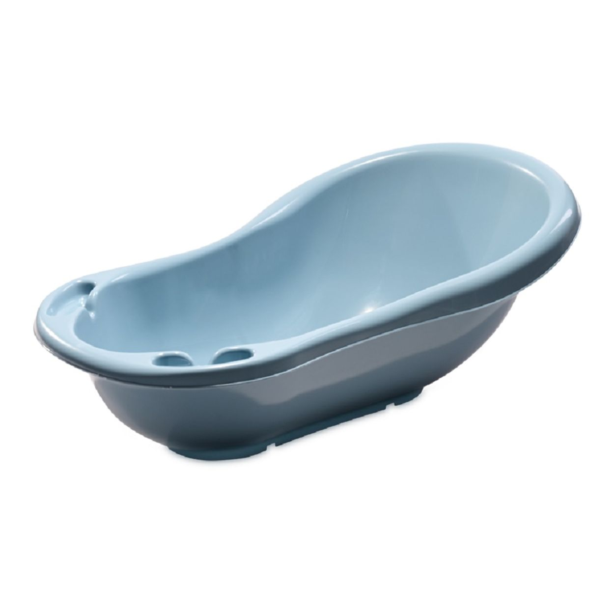 Blaue Babybadewanne. Der Hintergrund ist weiß.