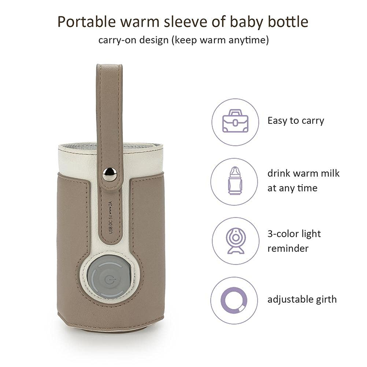 Babyflaschenwärmer in grau-weißem Gehäuse, mit Funktionssymbolen und Griff.