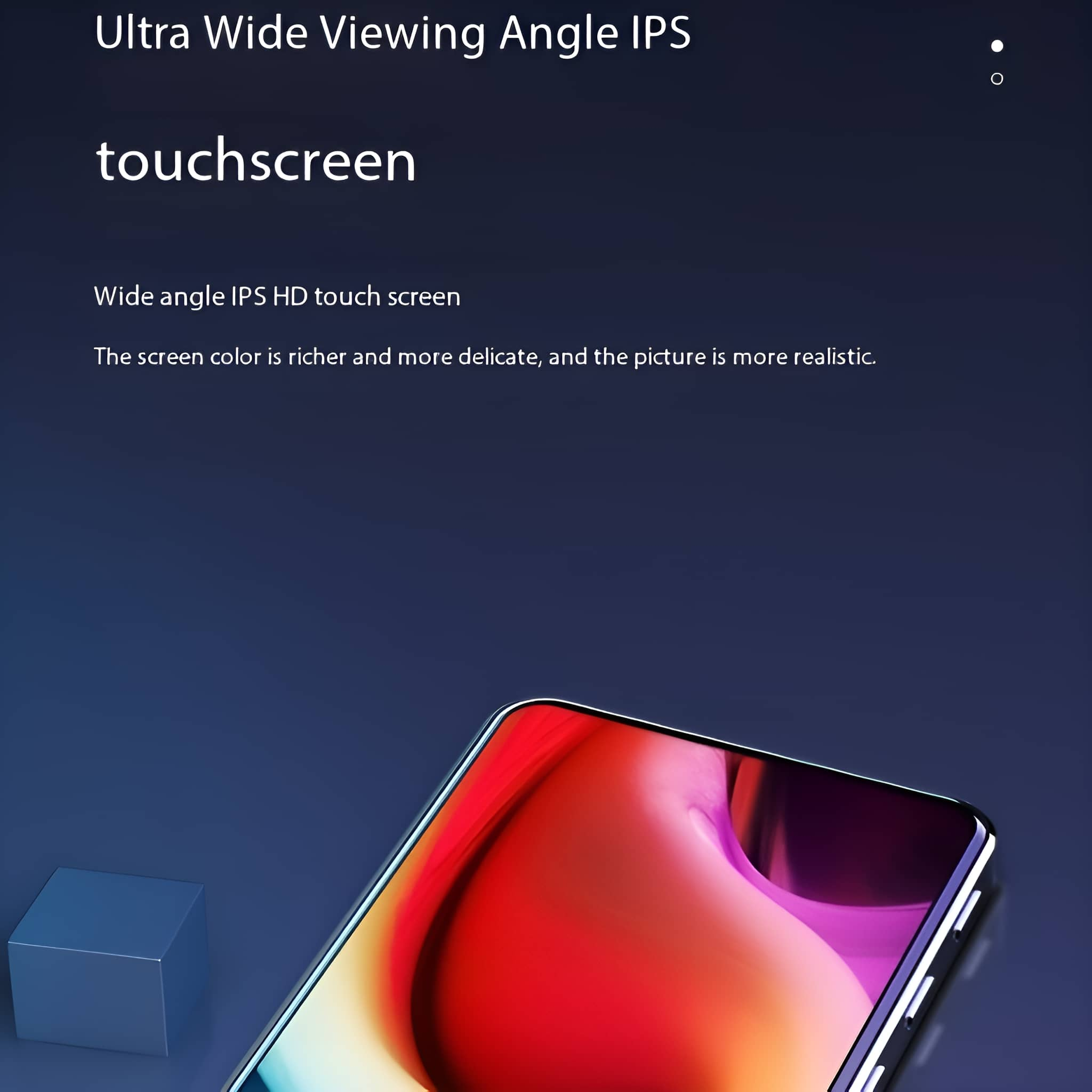 Ein Smartphone-Bildschirm mit Text über IPS-Technologie und Touchscreen.