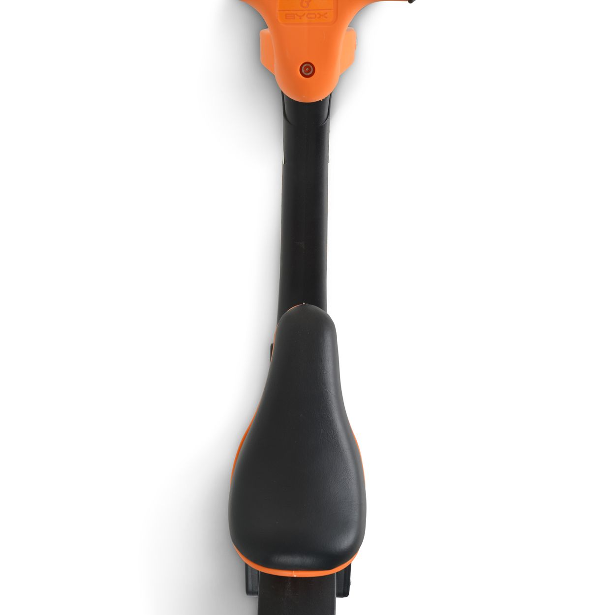 Der obere Teil eines Heimtrainers. Es umfasst den Lenker und den Sitz mit einem orange-schwarzen Farbschema.