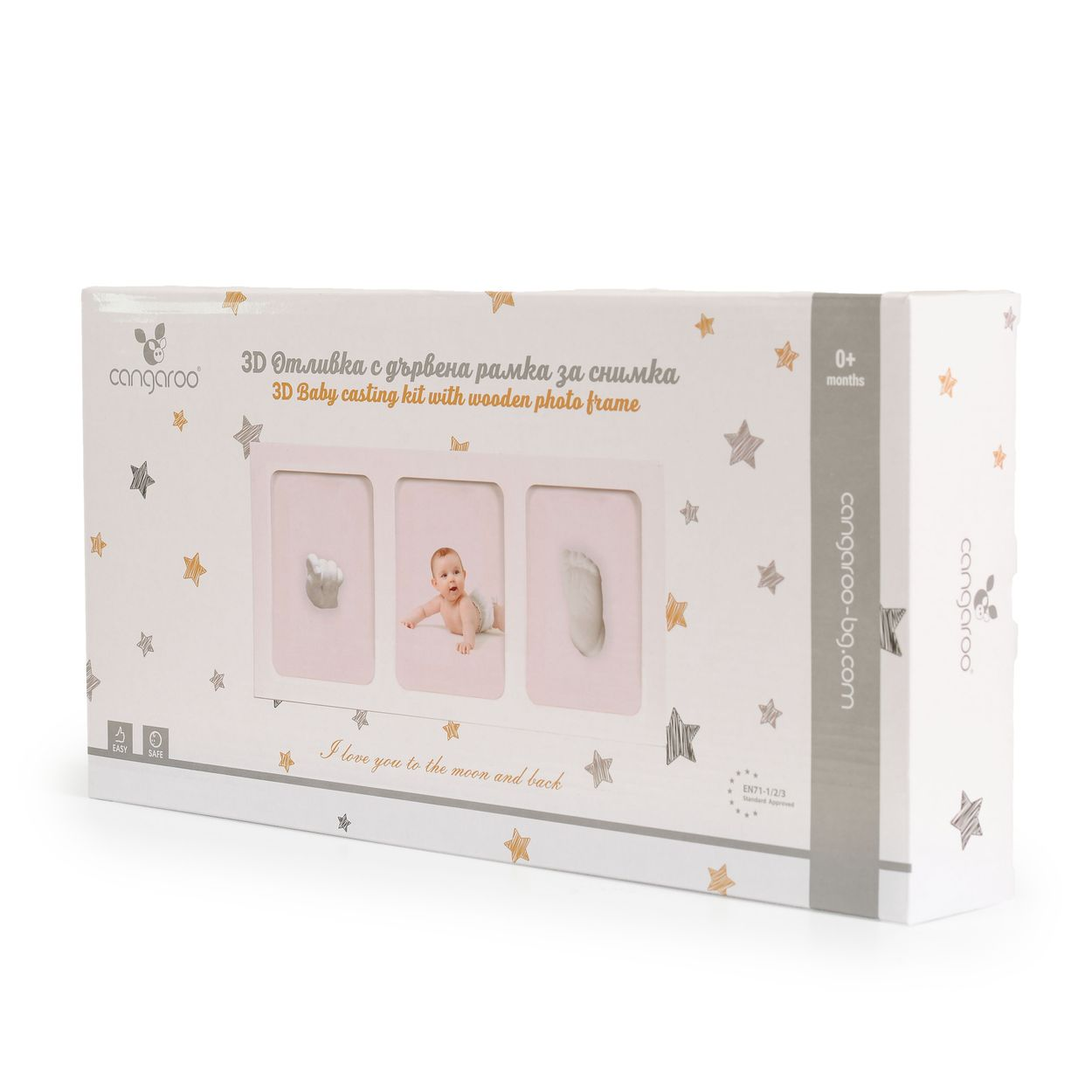 Baby-Gießset mit Bilderrahmen in der Box. Enthält Babyfuß, Hand und Foto.