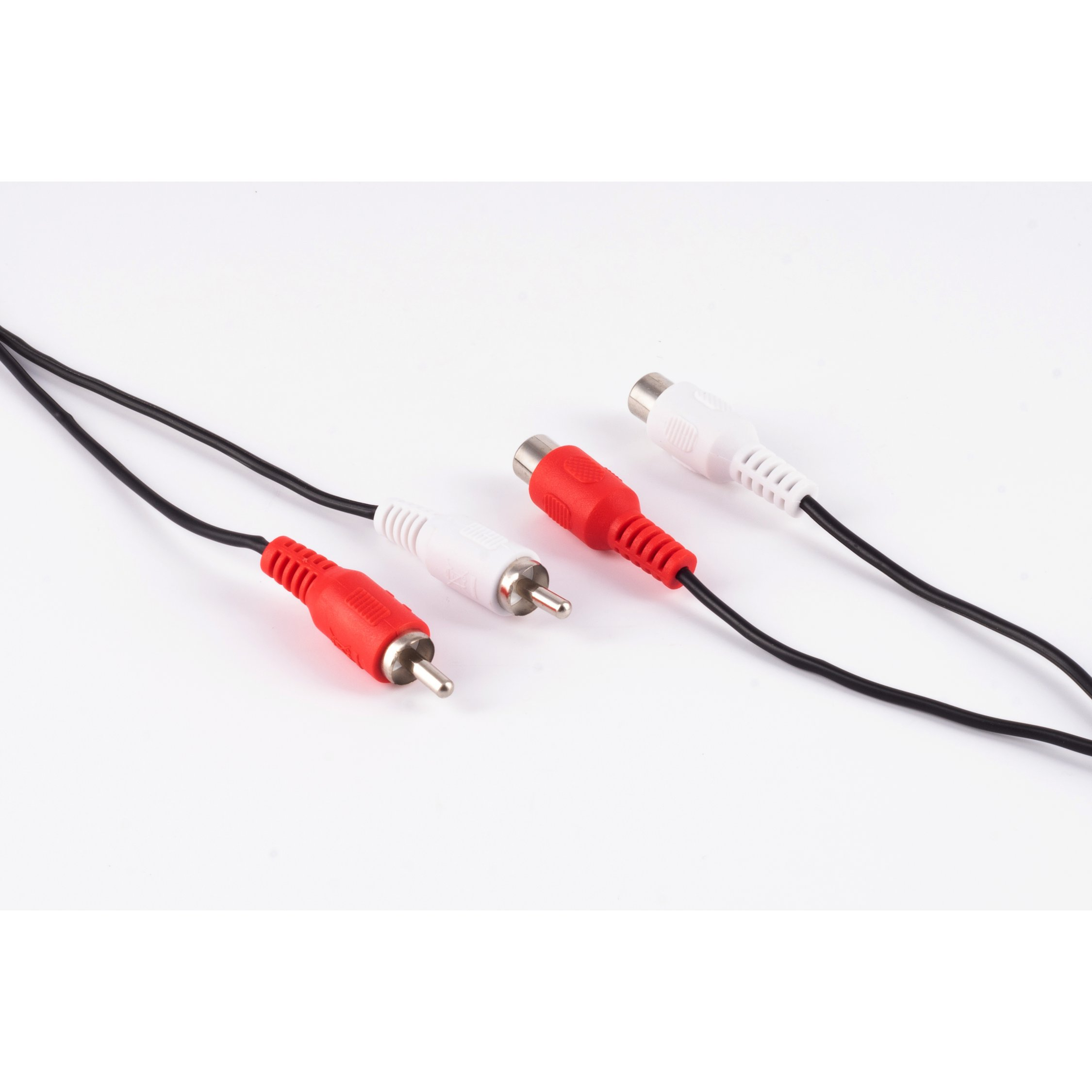 Rote und weiße Audiokabel mit roten und weißen Steckern.