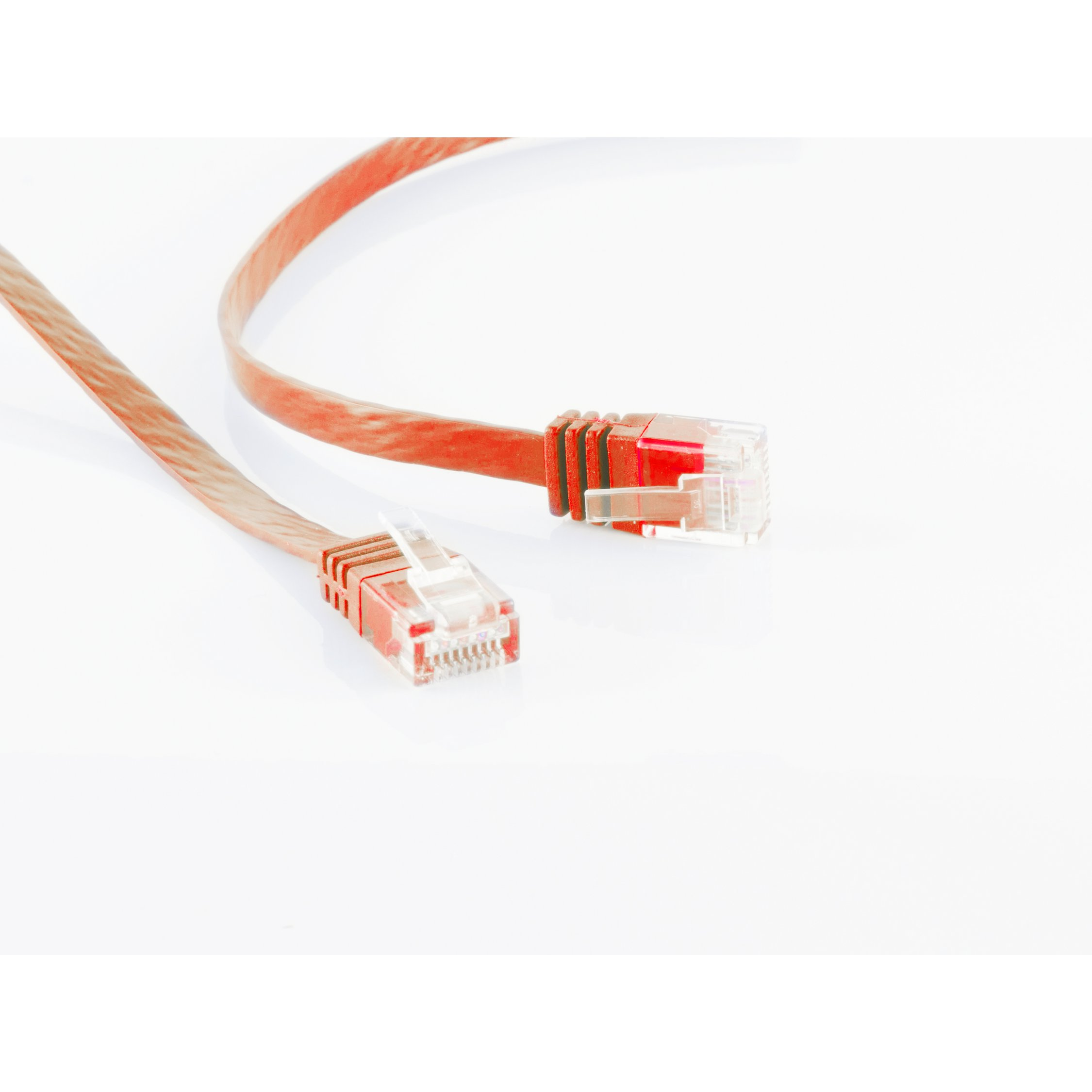 Due cavi di rete arancioni con connettori RJ45.