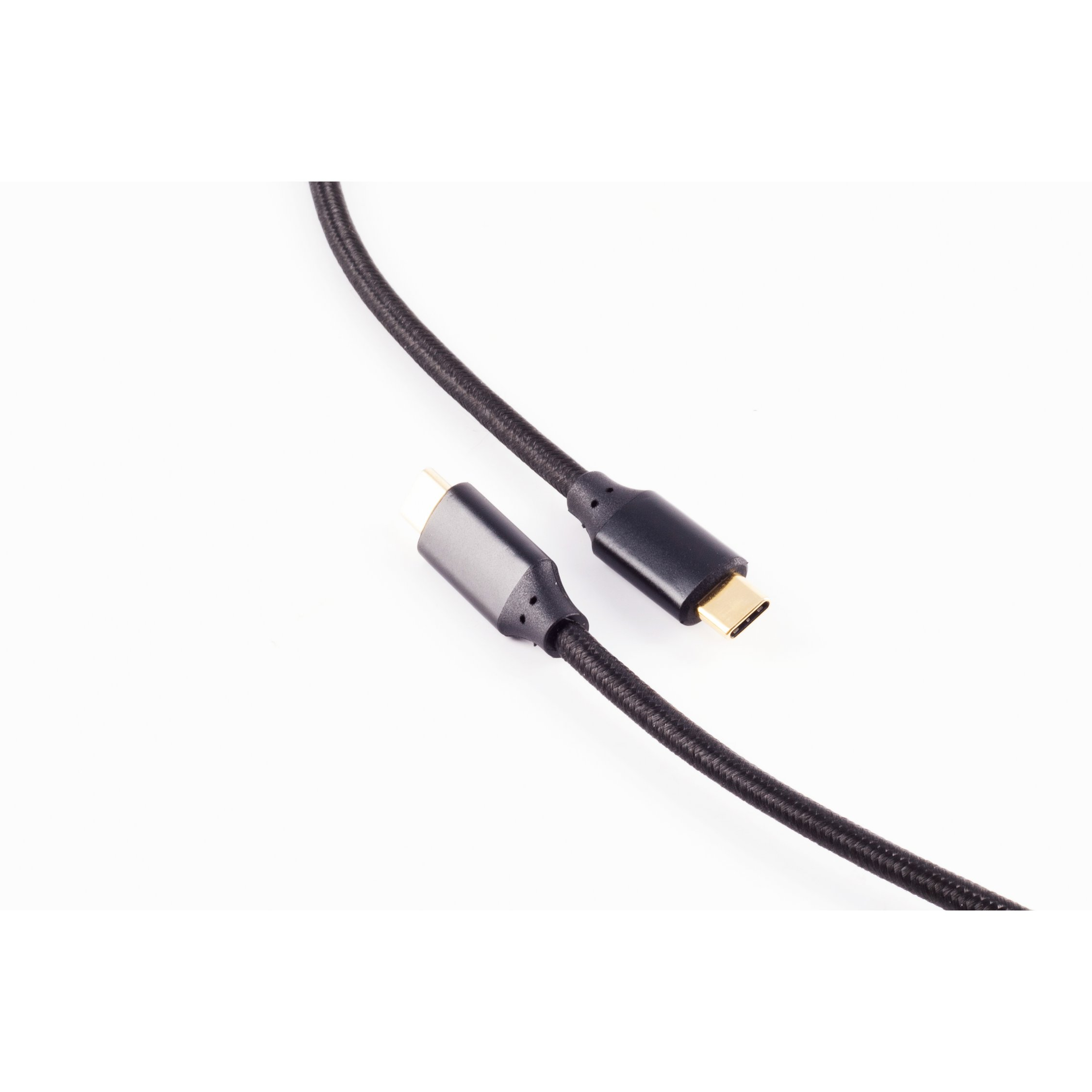 Cavo USB-C con due connettori USB-C su sfondo bianco.