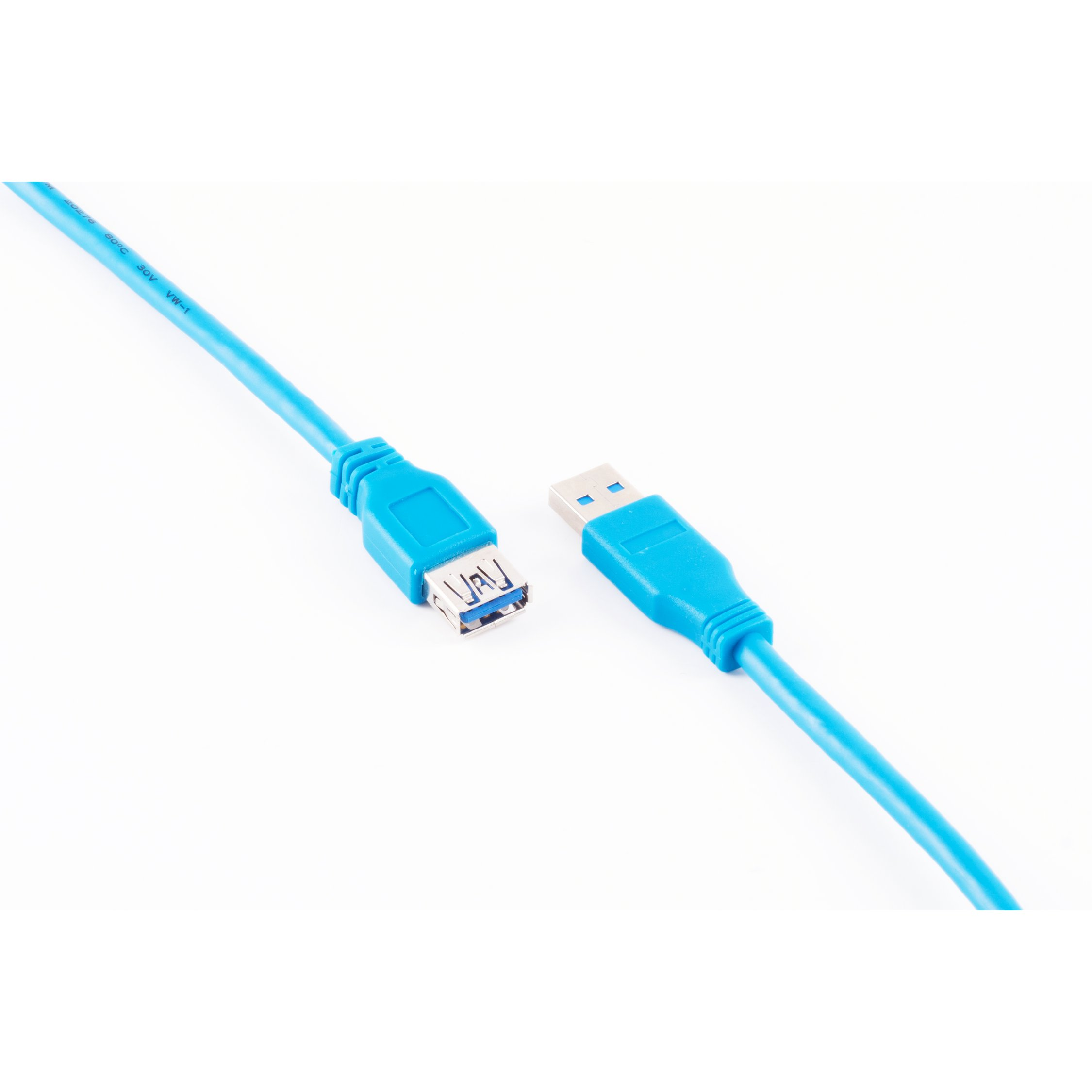 Cavi USB blu con connettori USB-A e USB-B, scollegati.