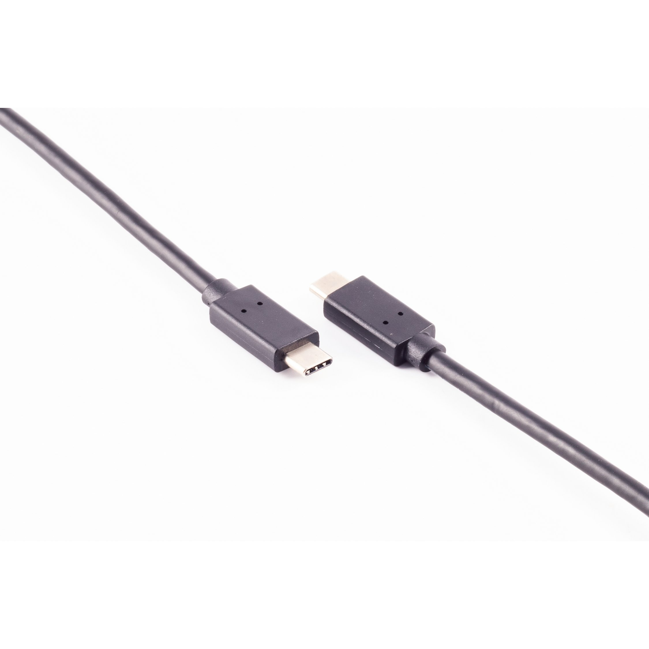 Zwei schwarze USB-C-Kabel. Anschlüsse an beiden Enden. Weißer Hintergrund.