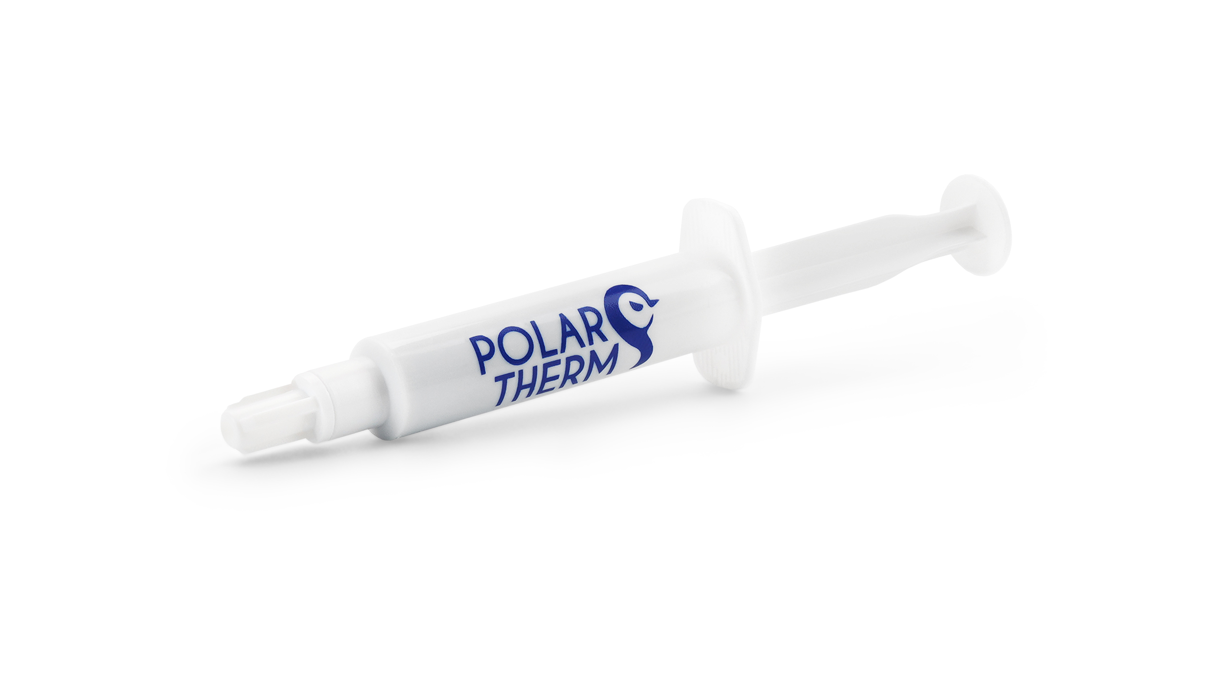 Siringa bianca con testo blu e un logo. Ha le parole POLAR THERM.