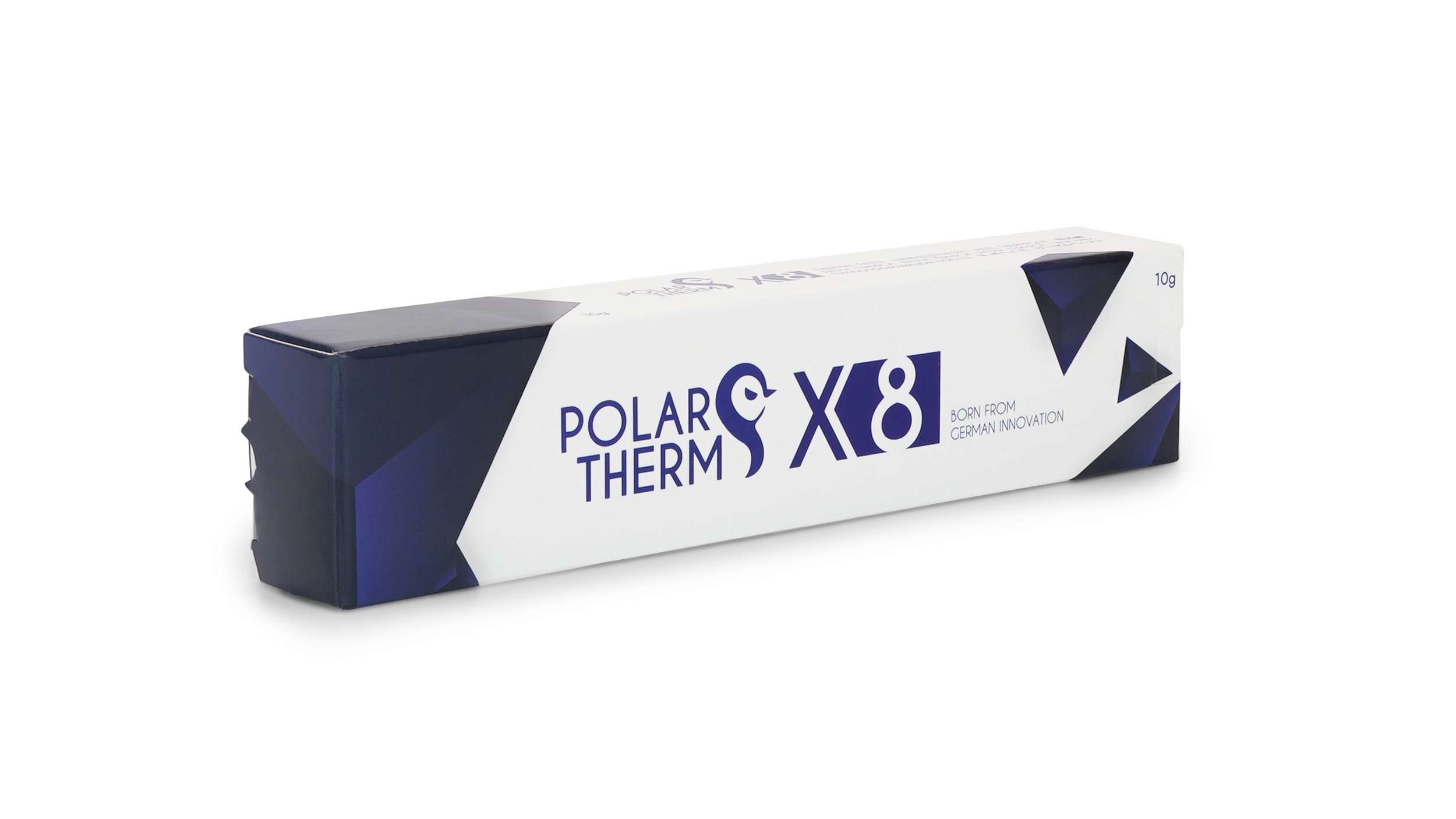 Una scatola del prodotto per Polar Therm X8, bianca e blu, su sfondo bianco.